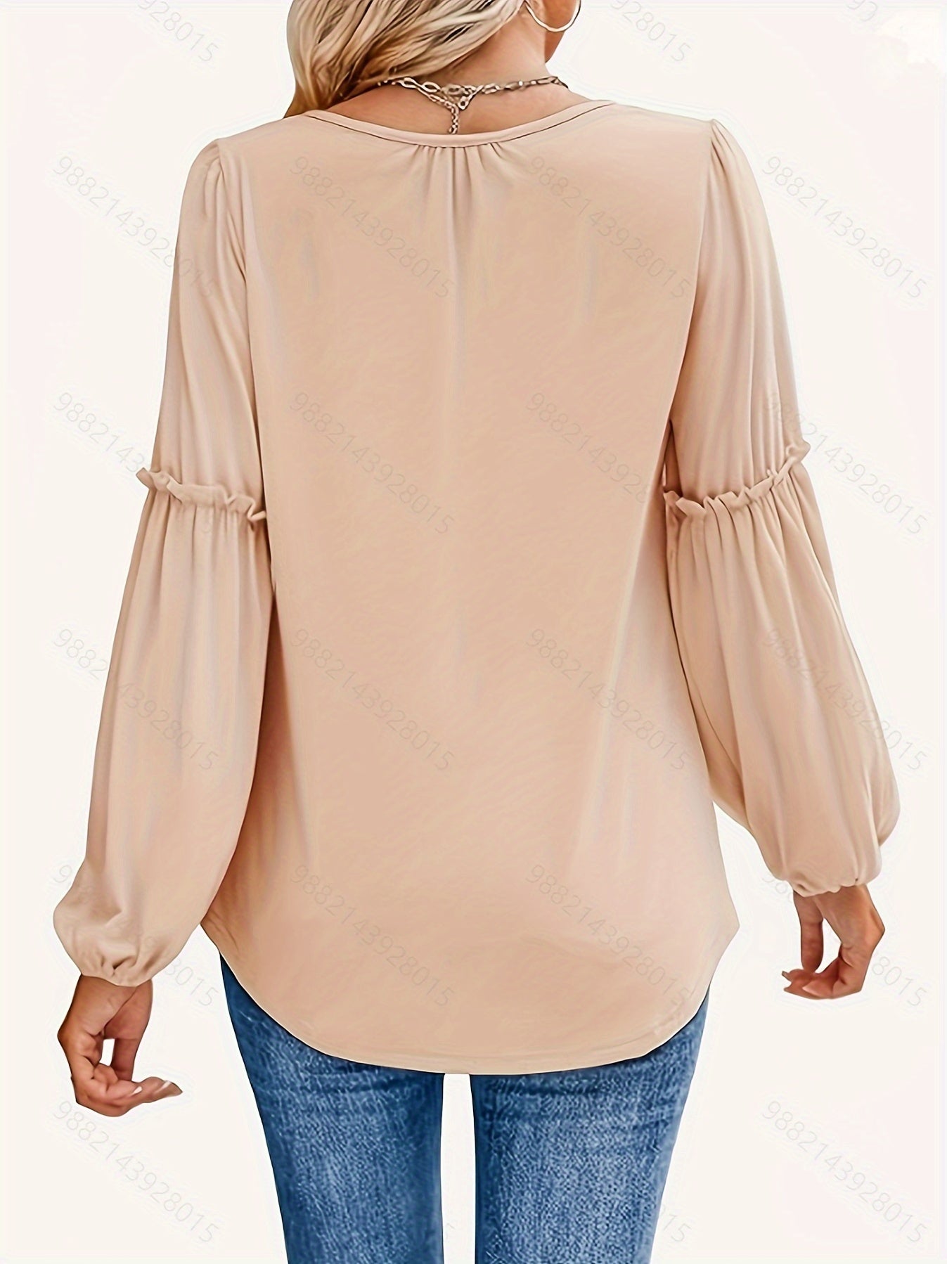 Solid Notch Neck T-Shirt, Casual Long Sleeve Top For Spring & Fall, Women's Clothing