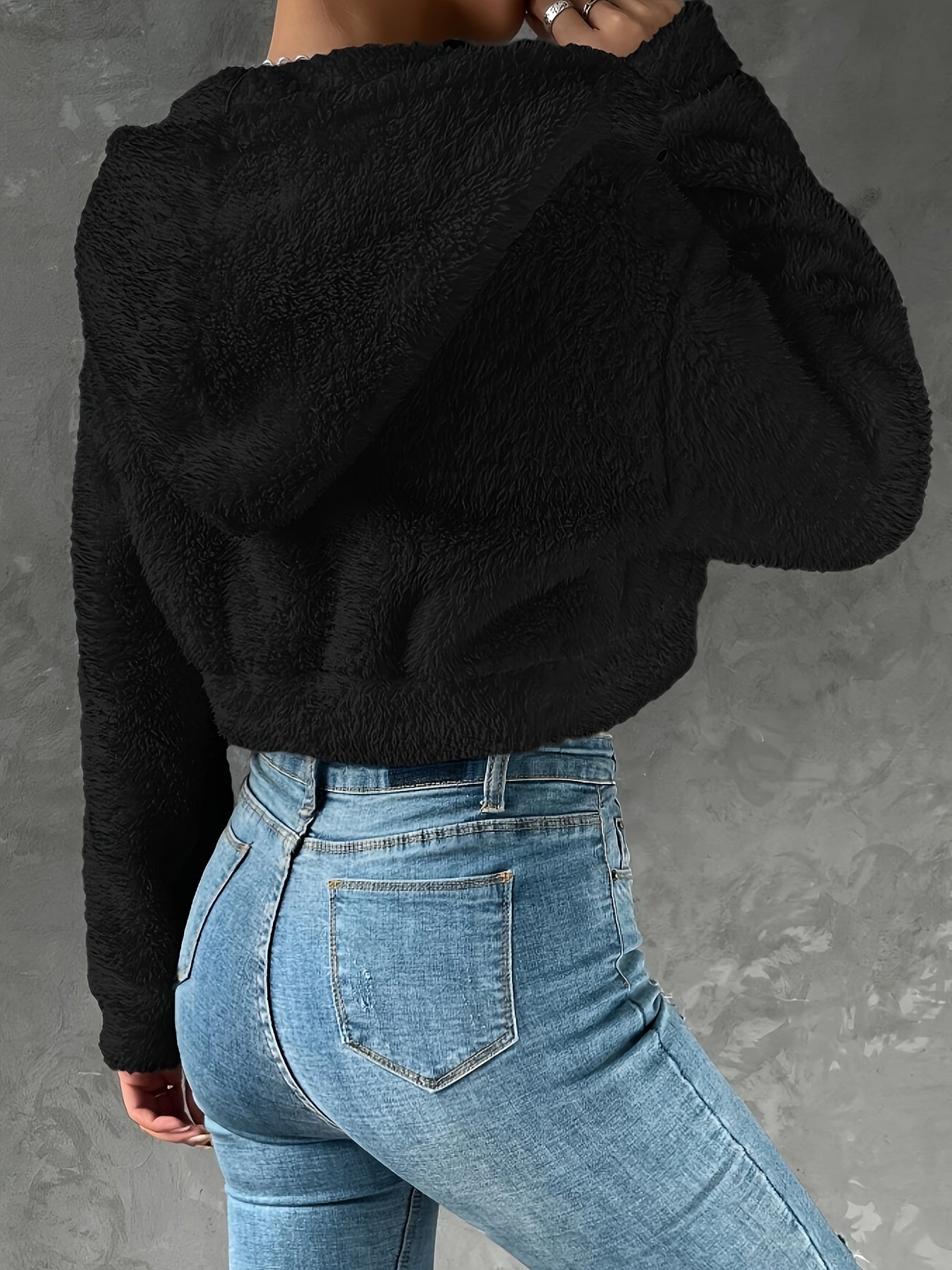 vlovelaw Solid Color Zip-up Teddy Hoodie, Casual Long Sleeve Hoodie Jacket, Women's Clothing