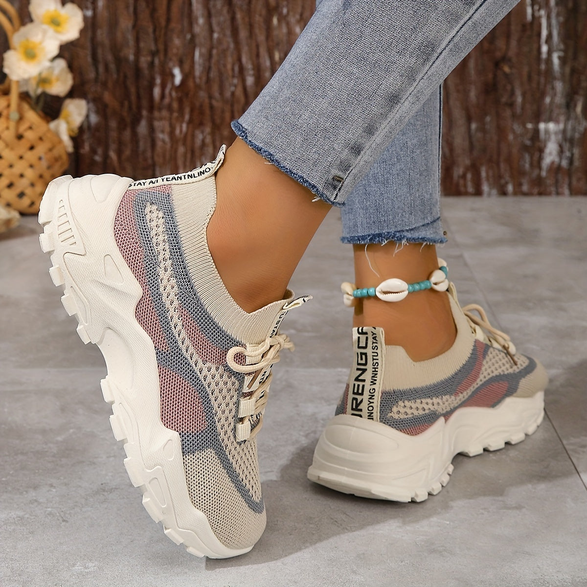 vlovelaw Women's Breathable Mesh Platform Sneakers, Casual Lace Up Outdoor Shoes, Comfortable Low Top Sport Shoes