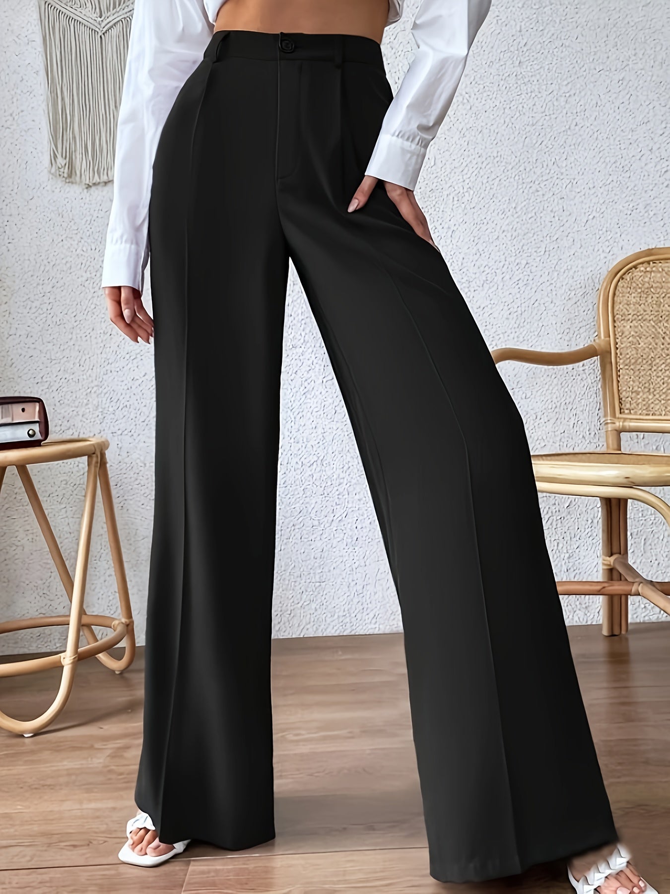 Plus Size Solid Wide Leg Pants, Elegant Loose Pants For Spring & Summer, Women's Plus Size Clothing
