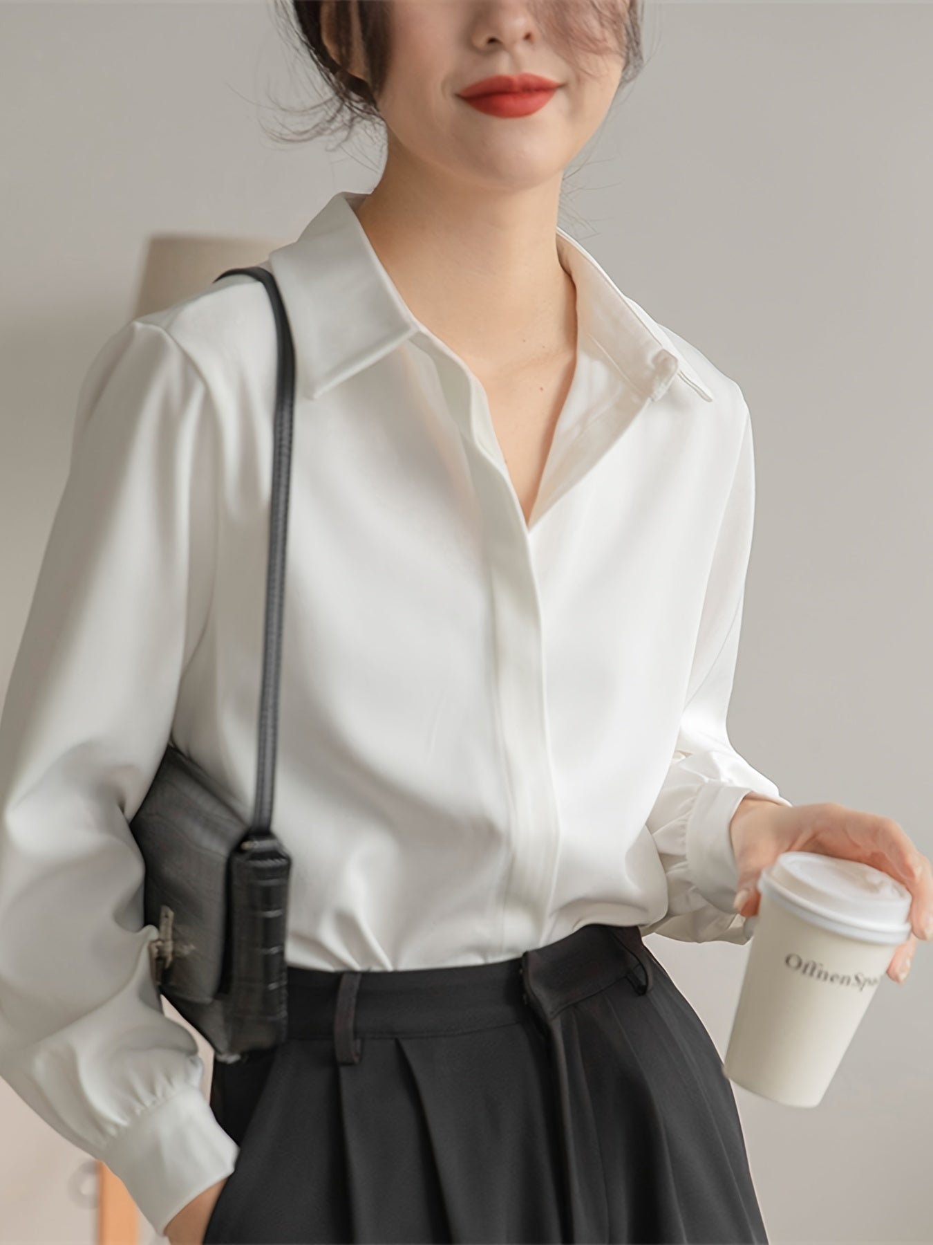 vlovelaw V-neck Loose Lapel Blouses, Casual Chiffon Long Sleeve Fashion Spring Fall Shirts Tops, Women's Clothing