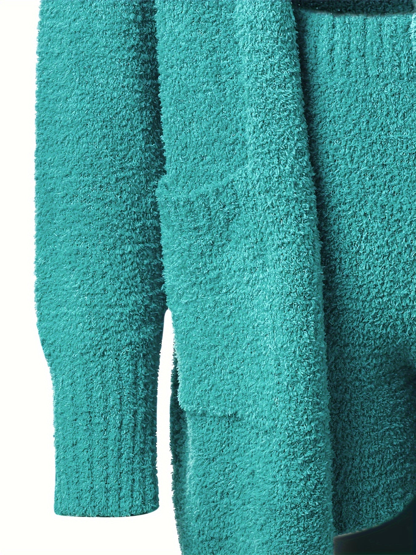 vlovelaw  Fuzzy Solid Casual Three-piece Set, Open Front Long Sleeve Top & Drawstring V Neck Tank Top & Slim Shorts Outfits, Women's Clothing