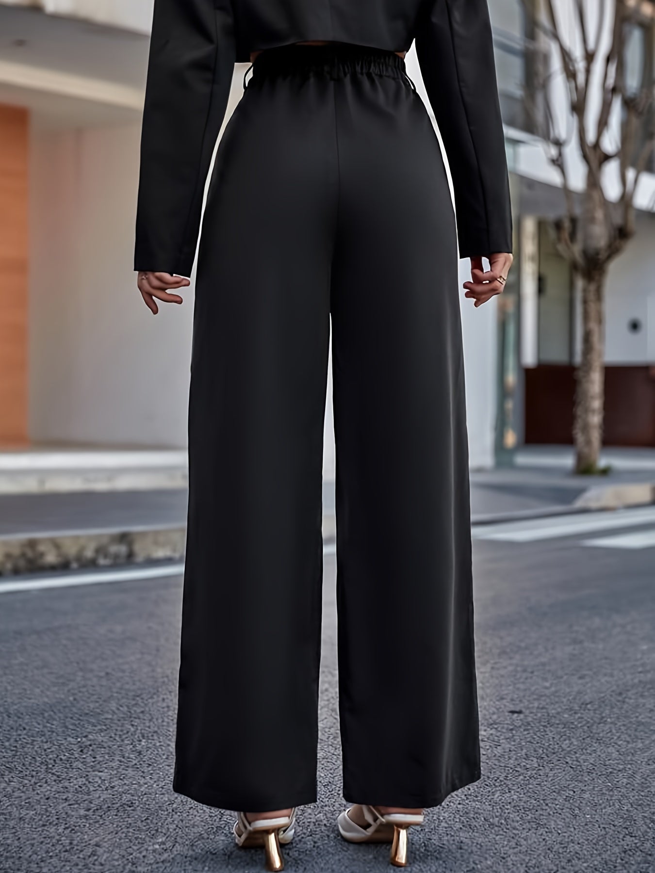 vlovelaw Solid High Waist Pants, Elegant Wide Leg Pants, Women's Clothing
