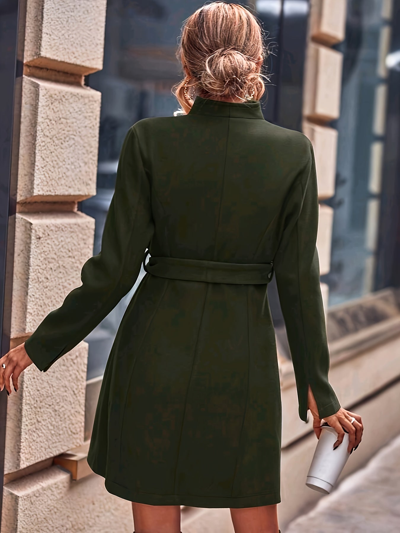 vlovelaw Button Front Solid Coat, Elegant Long Sleeve Fall & Winter Outerwear, Women's Clothing