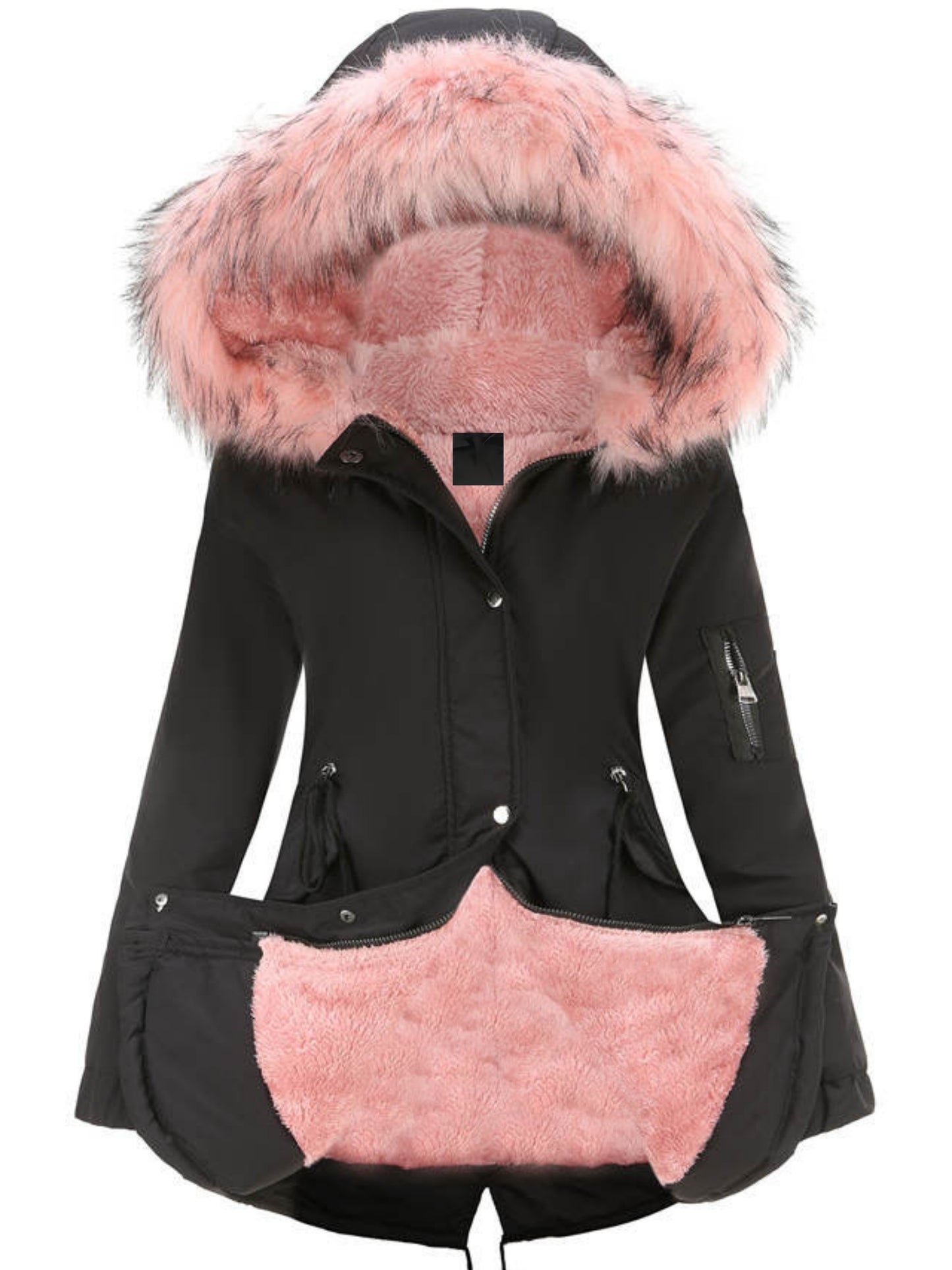 Cozy Faux Fur Lined Parka Hoodie - Soft, Thermal, Long Sleeve, Drawstring Waist, Zip-up, Casual, Warm Winter Coat for Women - Fall and Winter Essential