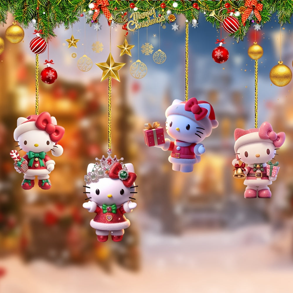 11pcs Sanrio Hello Kitty Christmas Ornaments Set - Cute 2D Acrylic Decorations for New Year & Holiday Tree, Perfect Gift Idea