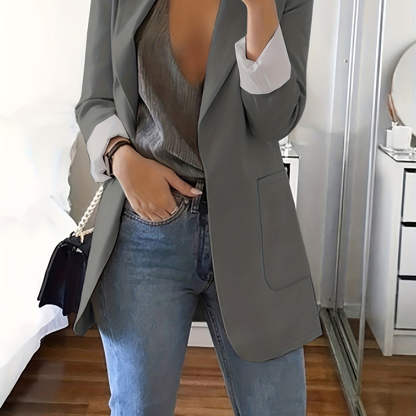 Solid Lapel Blazer, Casual Long Sleeve Open Front Work Office Outerwear, Women's Clothing