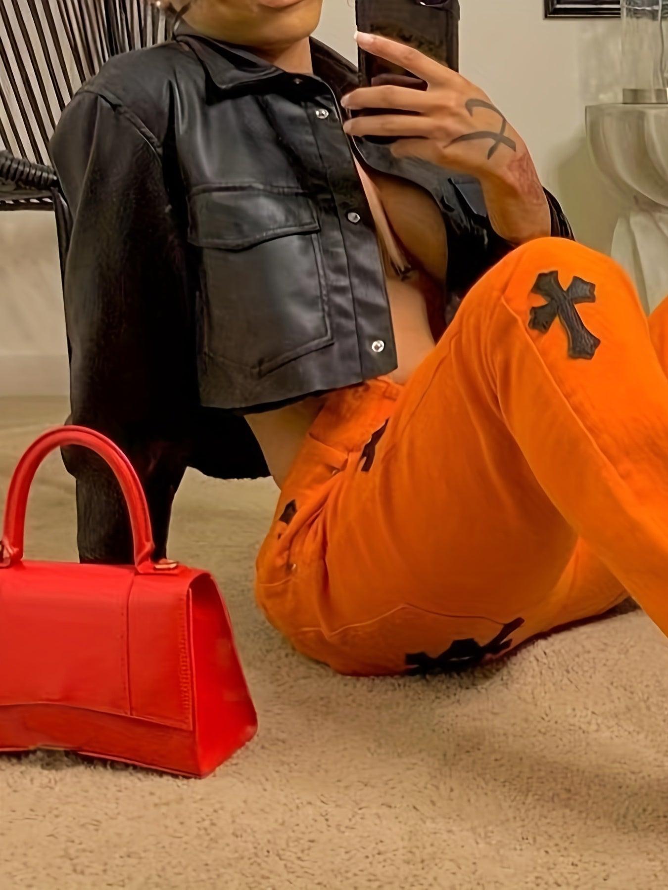 vlovelaw PU Leather Turndown Collar Jacket, Button Up Long Sleeve Pockets Outerwear For Spring & Fall, Women's Clothing