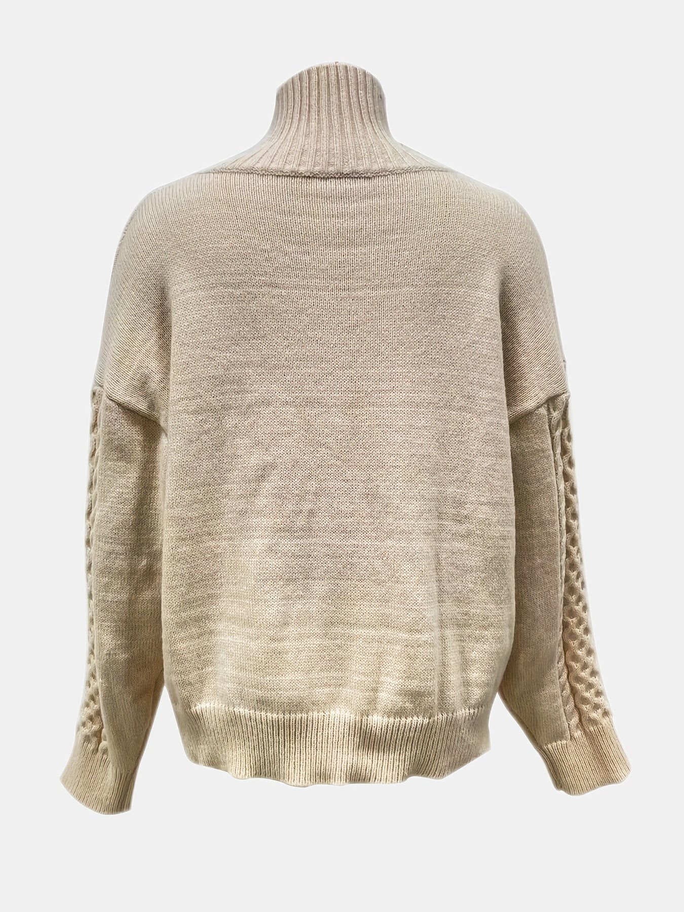 vlovelaw Cable Knit Zip Up Loose Cardigan, Casual Long Sleeve Turtle Neck Sweater Coat, Women's Clothing