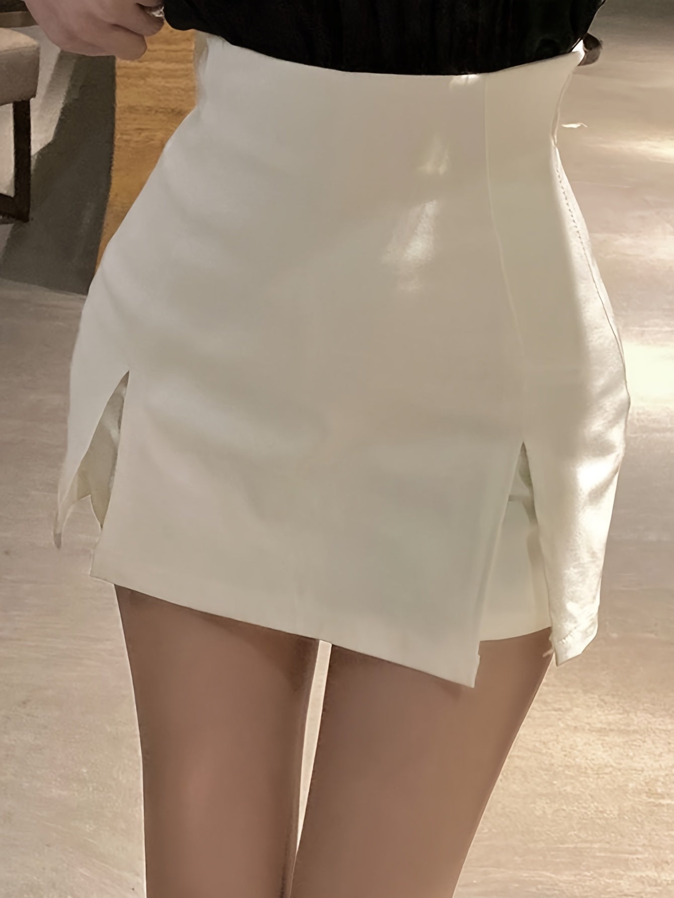 vlovelaw  Solid High Waist Split Shorts, Elegant Bodycon Daily Shorts, Women's Clothing