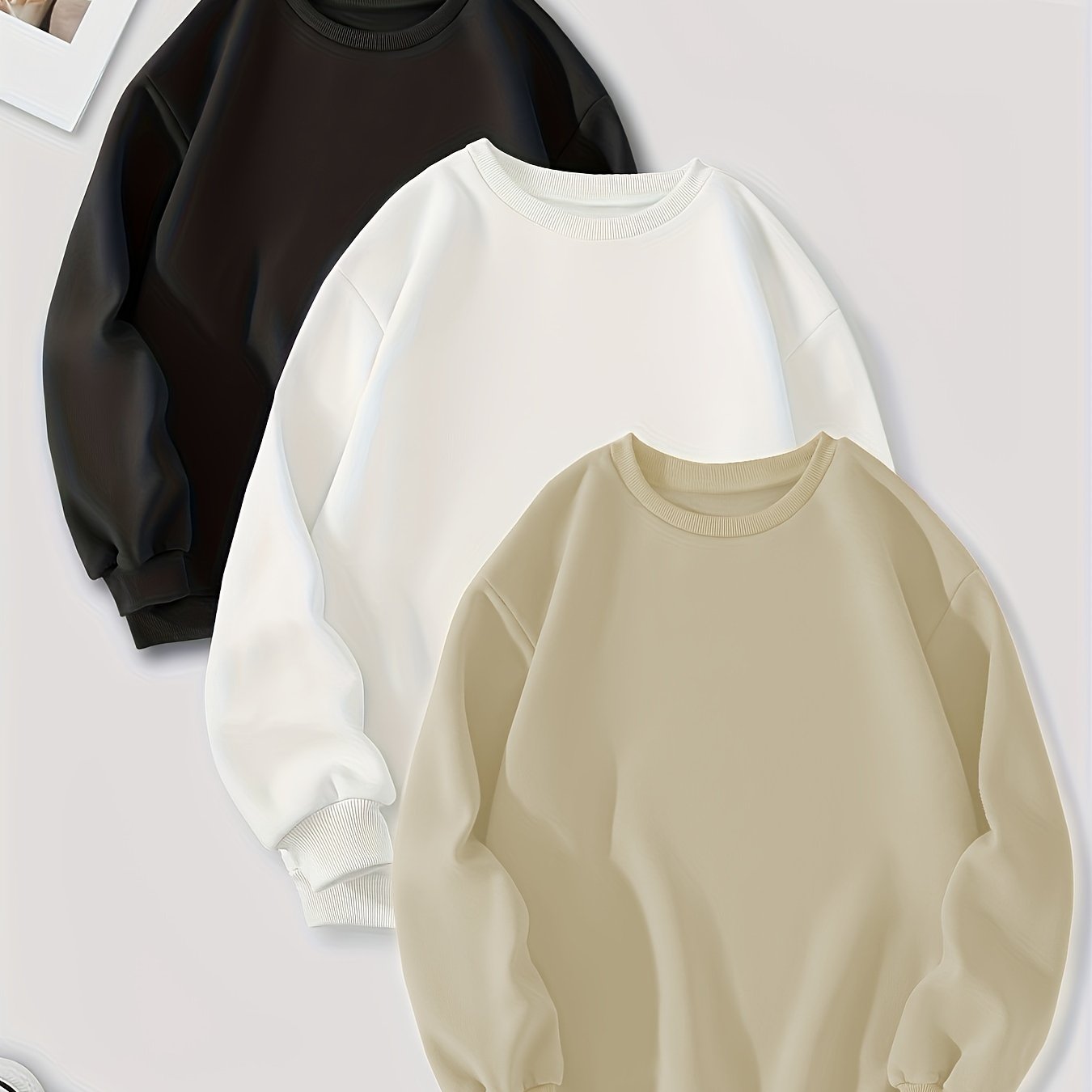 vlovelaw 3 Packs Mixed Color Pullover Sweatshirts, Casual Long Sleeve Crew Neck Sweatshirt, Women's Clothing