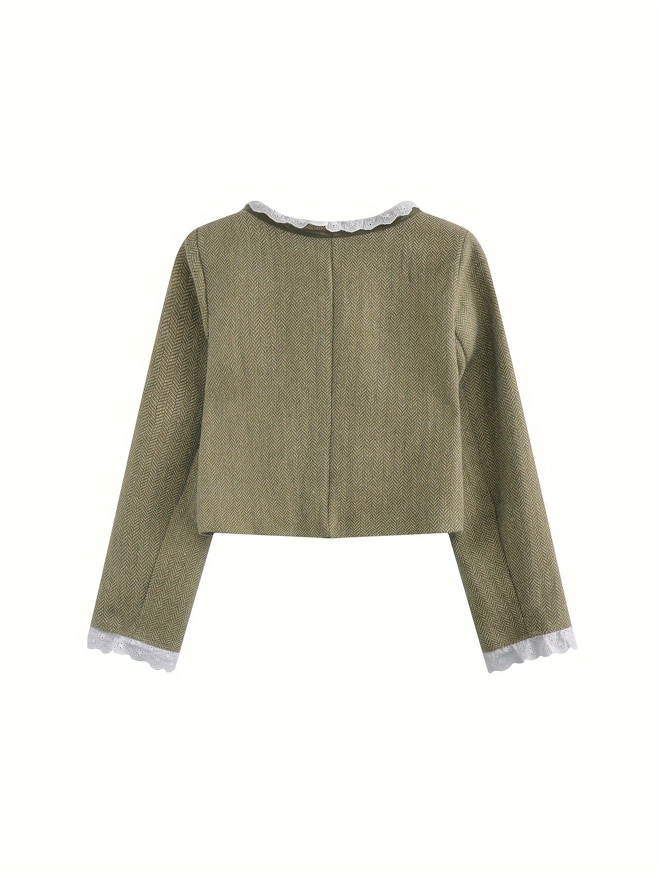 vlovelaw Single Breasted Patched Pockets Jacket, Vintage Long Sleeve Outwear For Fall & Winter, Women's Clothing