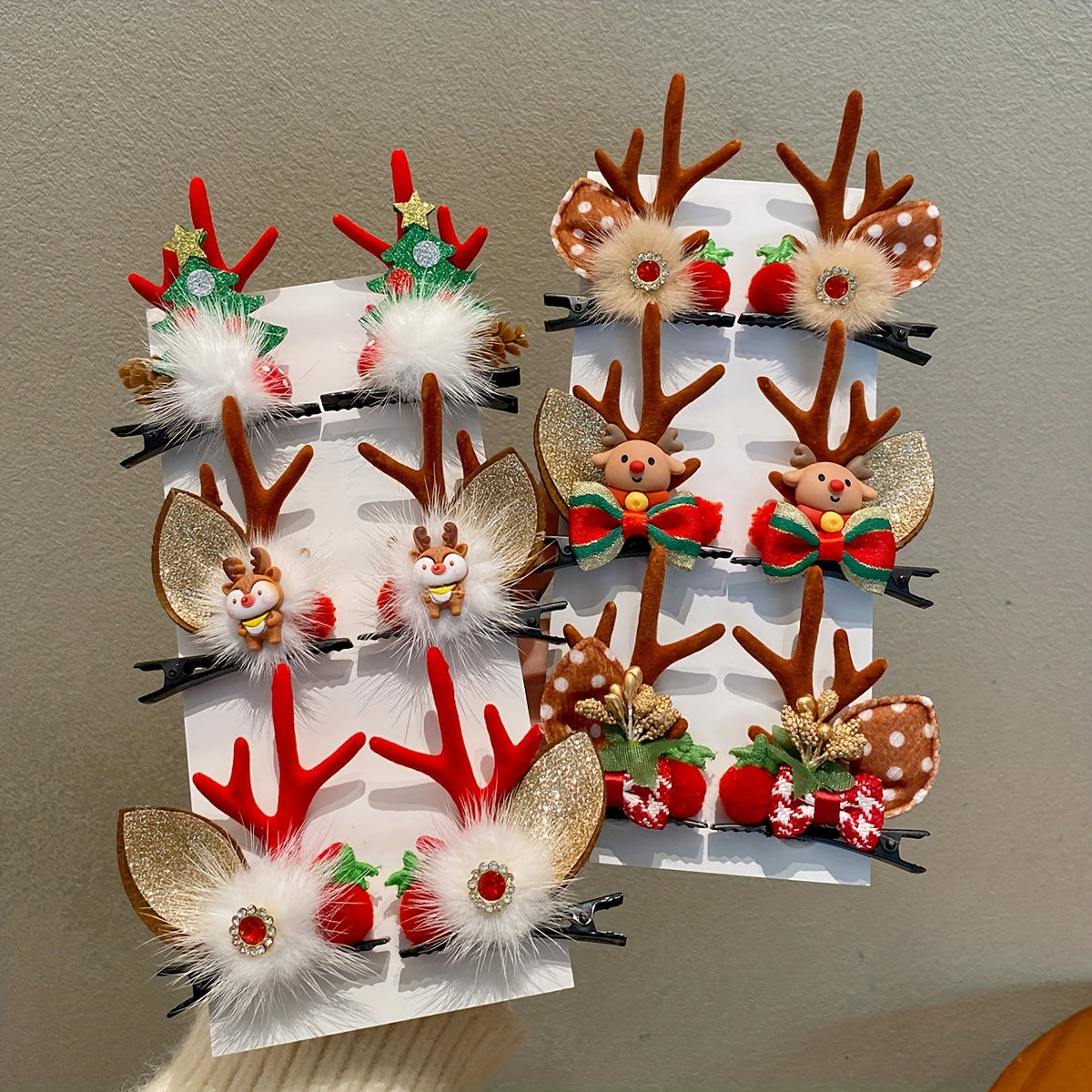 10pcs Festive Christmas Hair Accessories Set - Adorable Elk Antler & Bow Designs, Durable PVC Material, Perfect for Holiday Parties, Gifts, and Winter Fashion