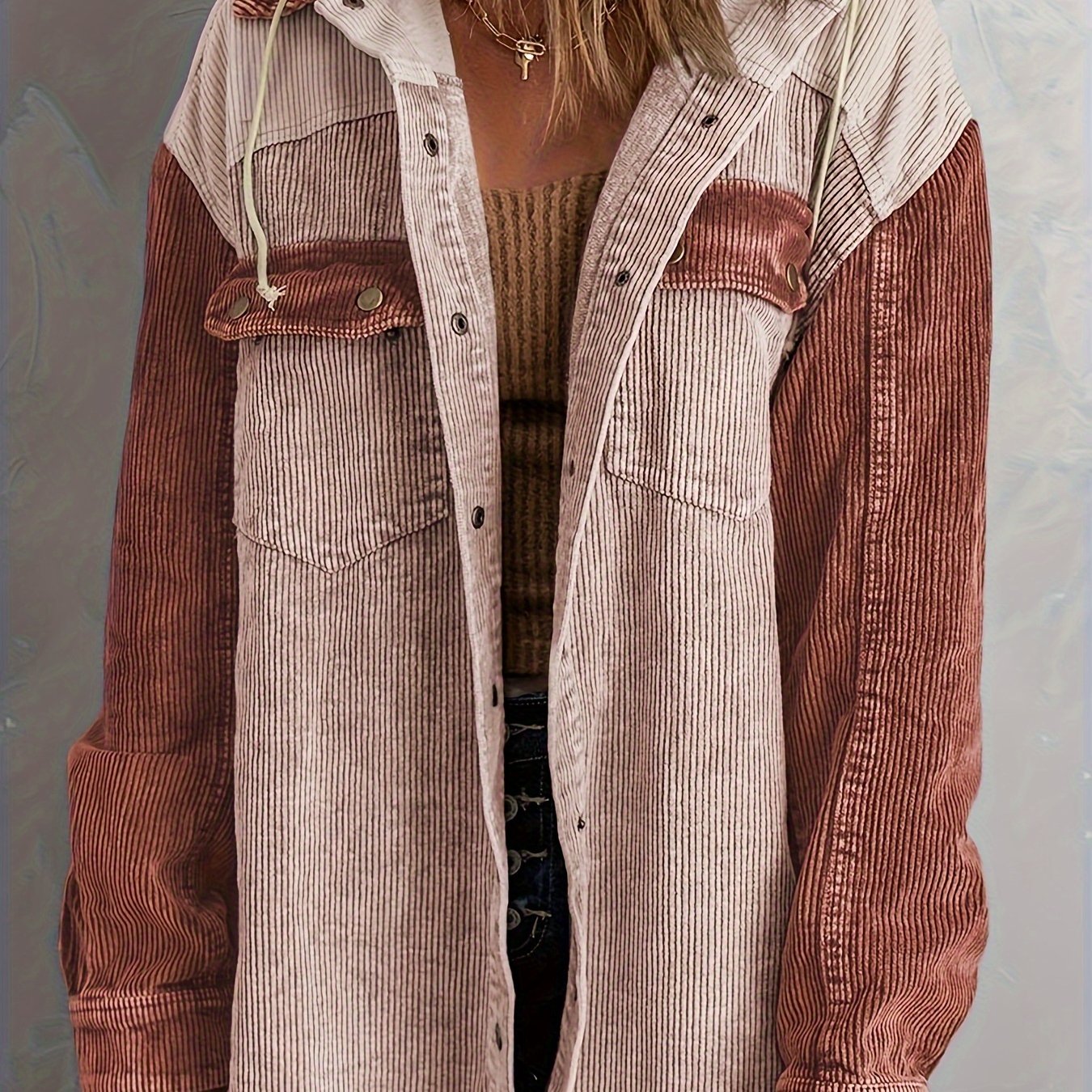 Color Block Long Sleeve Hooded Jacket, Casual Every Day Outerwear For Fall & Winter, Women's Clothing