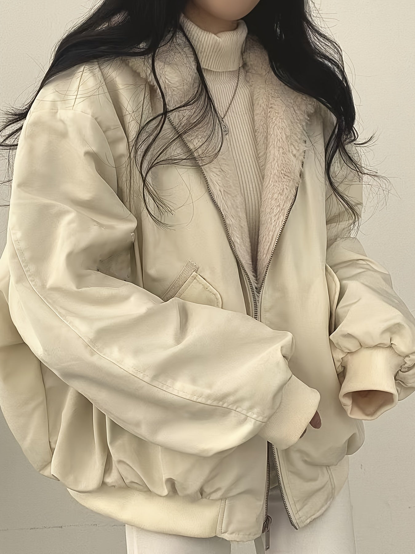 vlovelaw Solid Warm Hooded Coat, Casual Open Front Long Sleeve Winter Outerwear, Women's Clothing