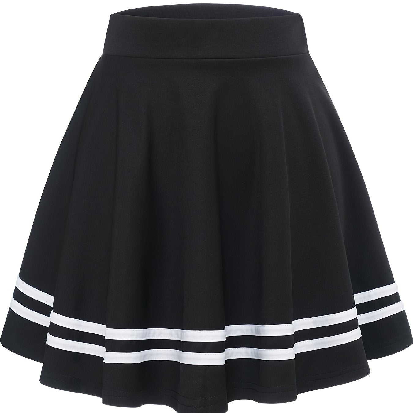 vlovelaw Striped A-Line Skater Skirt, Versatile High Waist Skirt For Spring & Summer, Women's Clothing