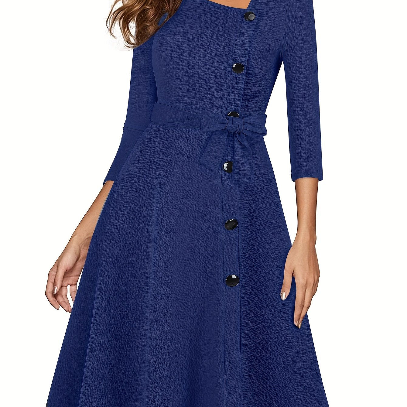 vlovelaw Asymmetrical Neck Solid Dress, Elegant 3/4 Sleeve Mini Dress, Women's Clothing