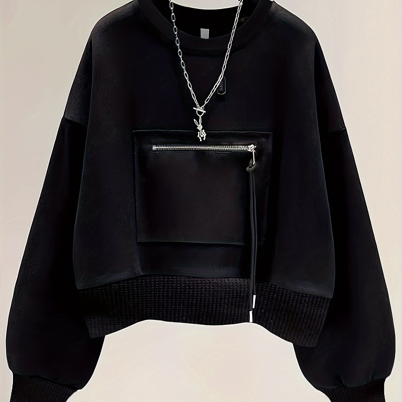 vlovelaw Zipper Pocket Pullover Sweatshirt, Casual Long Sleeve Crew Neck Sweatshirt For Fall & Winter, Women's Clothing