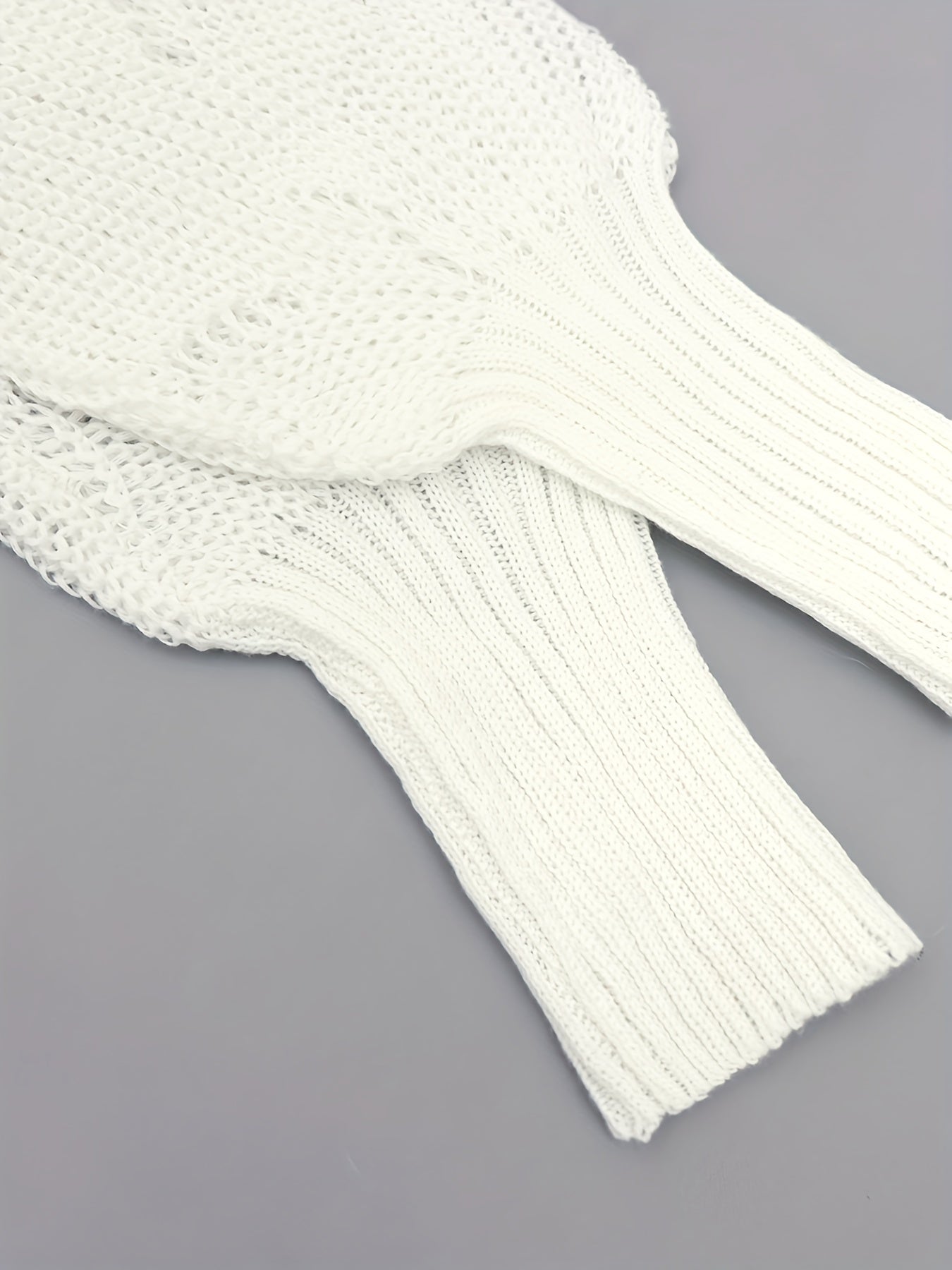 Solid Eyelet Scallop Hem Knit Sweater, Casual Lace V Neck Long Sleeve Pullover Sweater, Women's Clothing