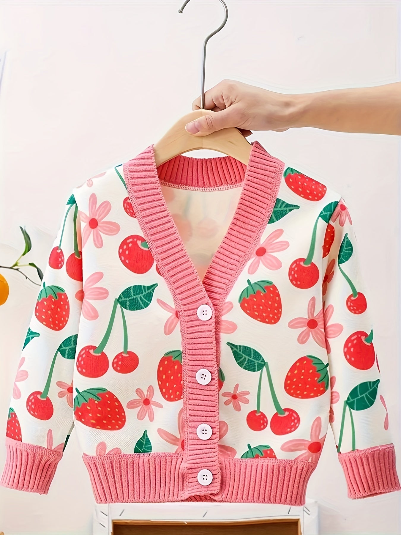 Girls Vibrant Blossom Jacquard Cardigan - Soft Knitted Button Coat for Cozy Style - Perfect for Little Fashionistas - Childrens Casual Wear