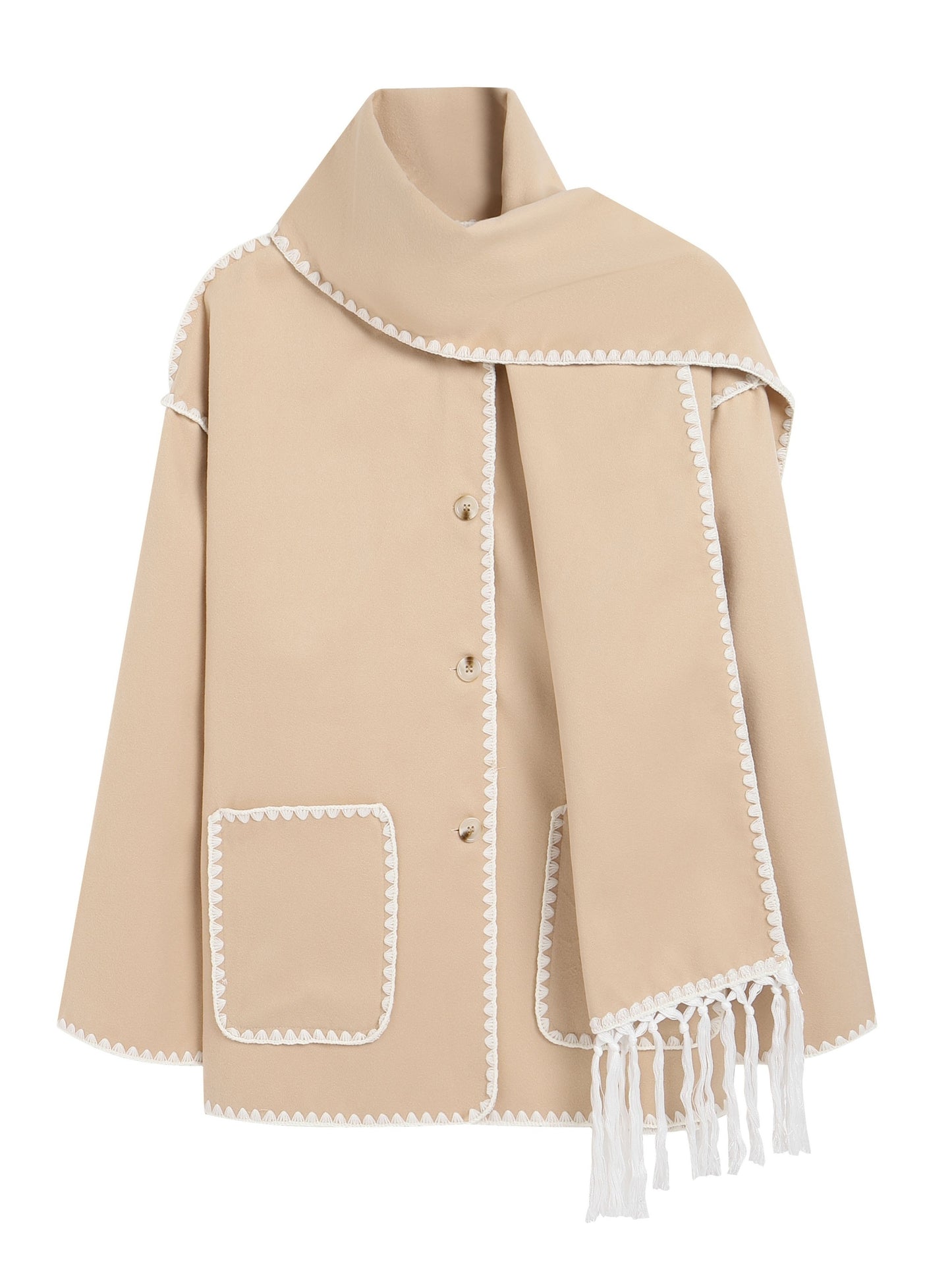 vlovelaw Contrast Trim Button Front Coat, Casual Long Sleeve Warm Outerwear, Women's Clothing