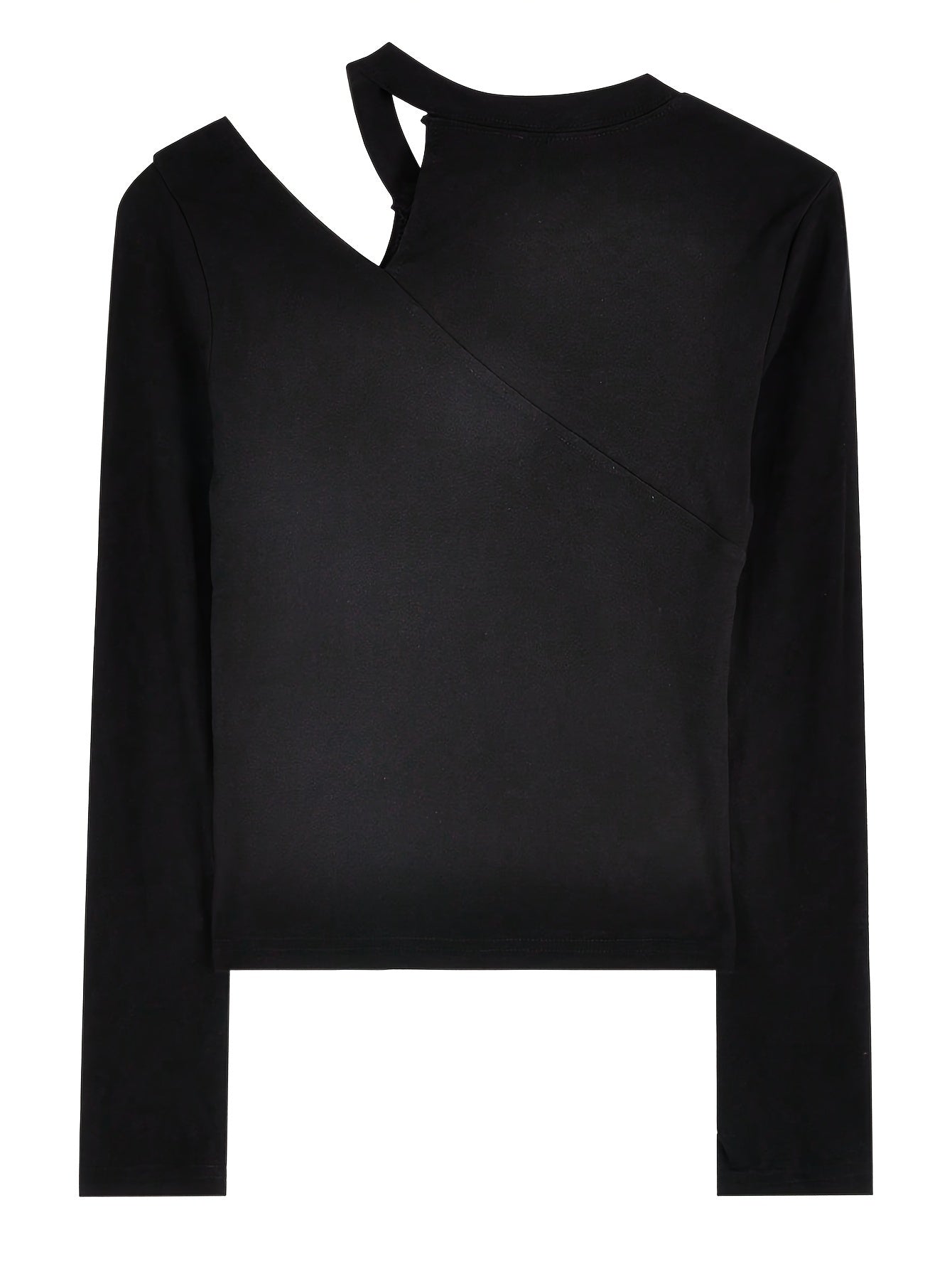 Solid Cut Out T-Shirt, Casual Long Sleeve Crop Top, Women's Clothing