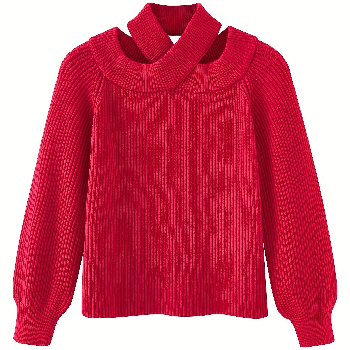 vlovelaw Cut Out Solid Knit Sweater, Casual Criss Cross Long Sleeve Sweater, Women's Clothing