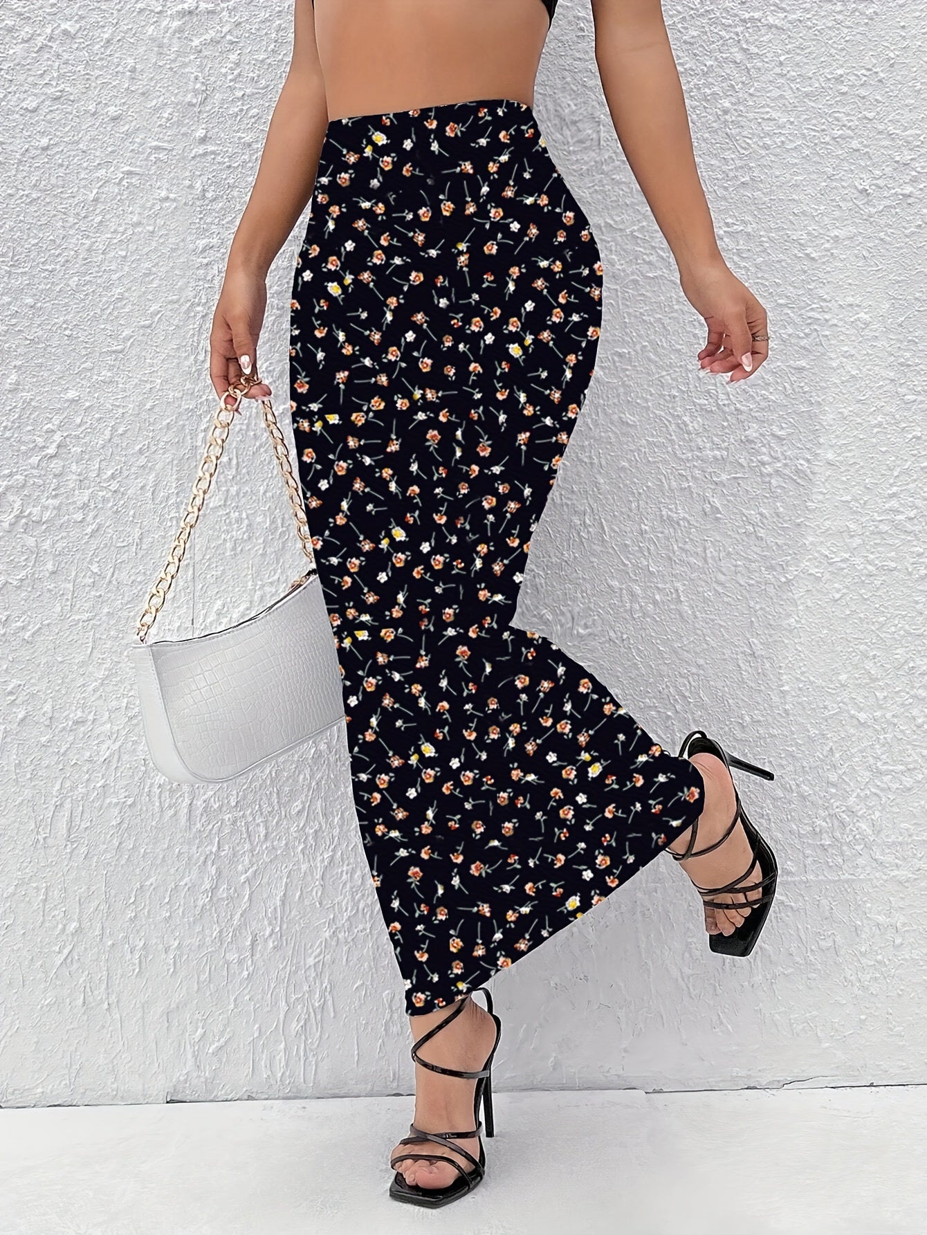 Floral Print High Waist Mermaid Skirt, Elegant Bodycon Maxi Skirt, Women's Clothing