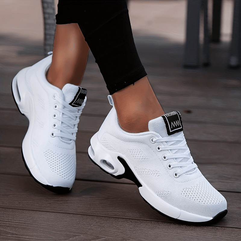 vlovelaw Women's Air Cushion Sneakers, Flying Woven Shock Absorbing Running Shoes, Lace Up Comfortable Outdoor Sports Shoes