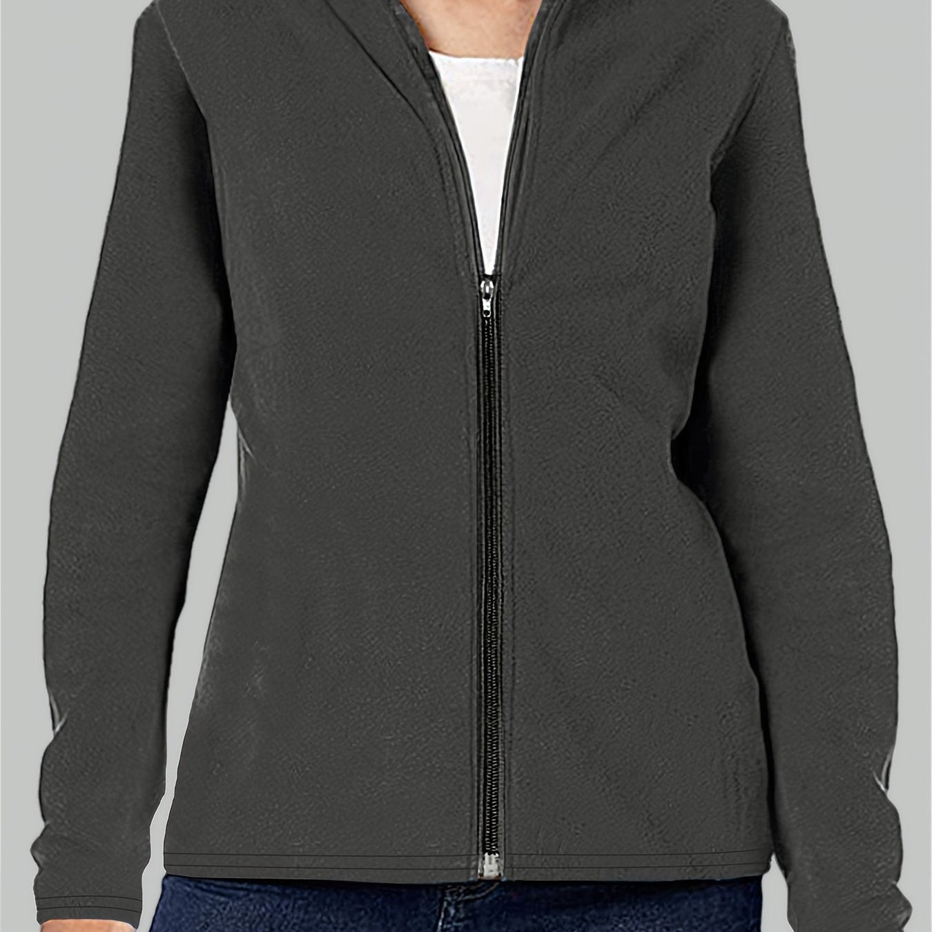 Thermal Stand Collar Jacket, Warm Solid Zipper Jacket, Casual Outerwear For Fall & Winter, Women's Clothing