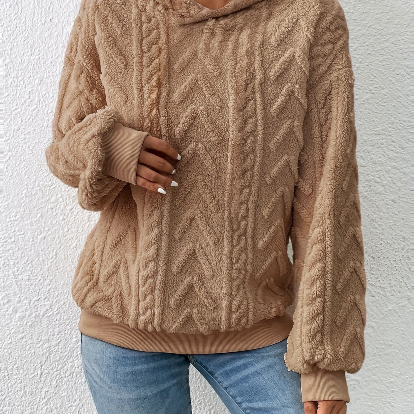 vlovelaw Textured Hoodie Plush Sweatshirt, Casual Long Sleeve Hoodies Sweatshirt, Women's Clothing