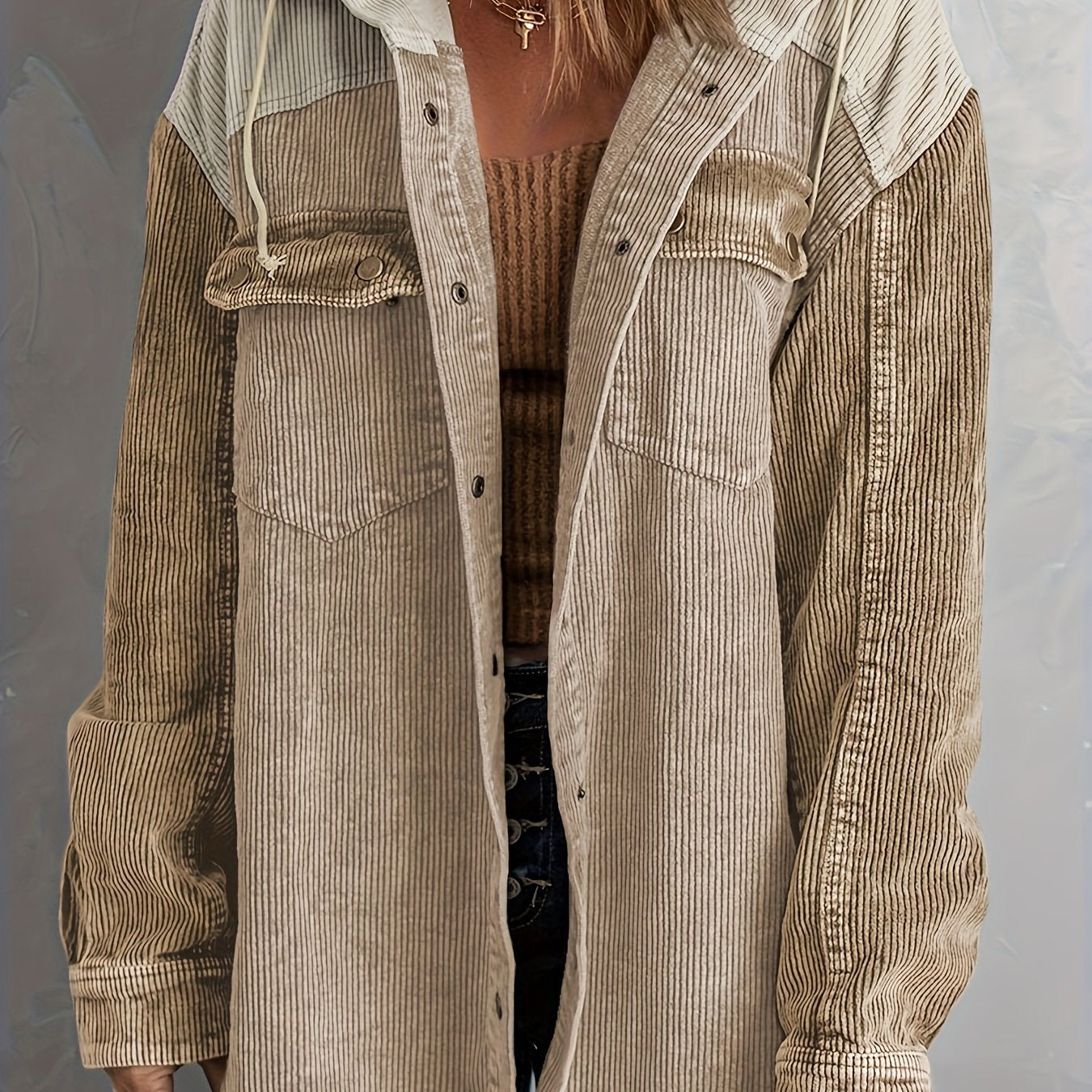 Color Block Long Sleeve Hooded Jacket, Casual Every Day Outerwear For Fall & Winter, Women's Clothing