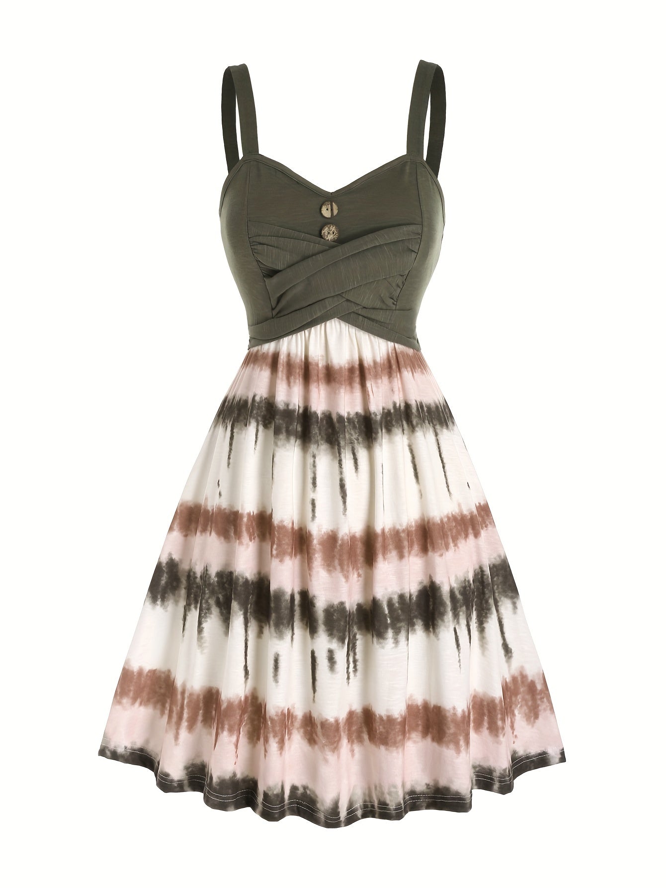 vlovelaw Tie Dye Print Fake Button Dress, Casual Sleeveless Backless For Summer, Women's Clothing