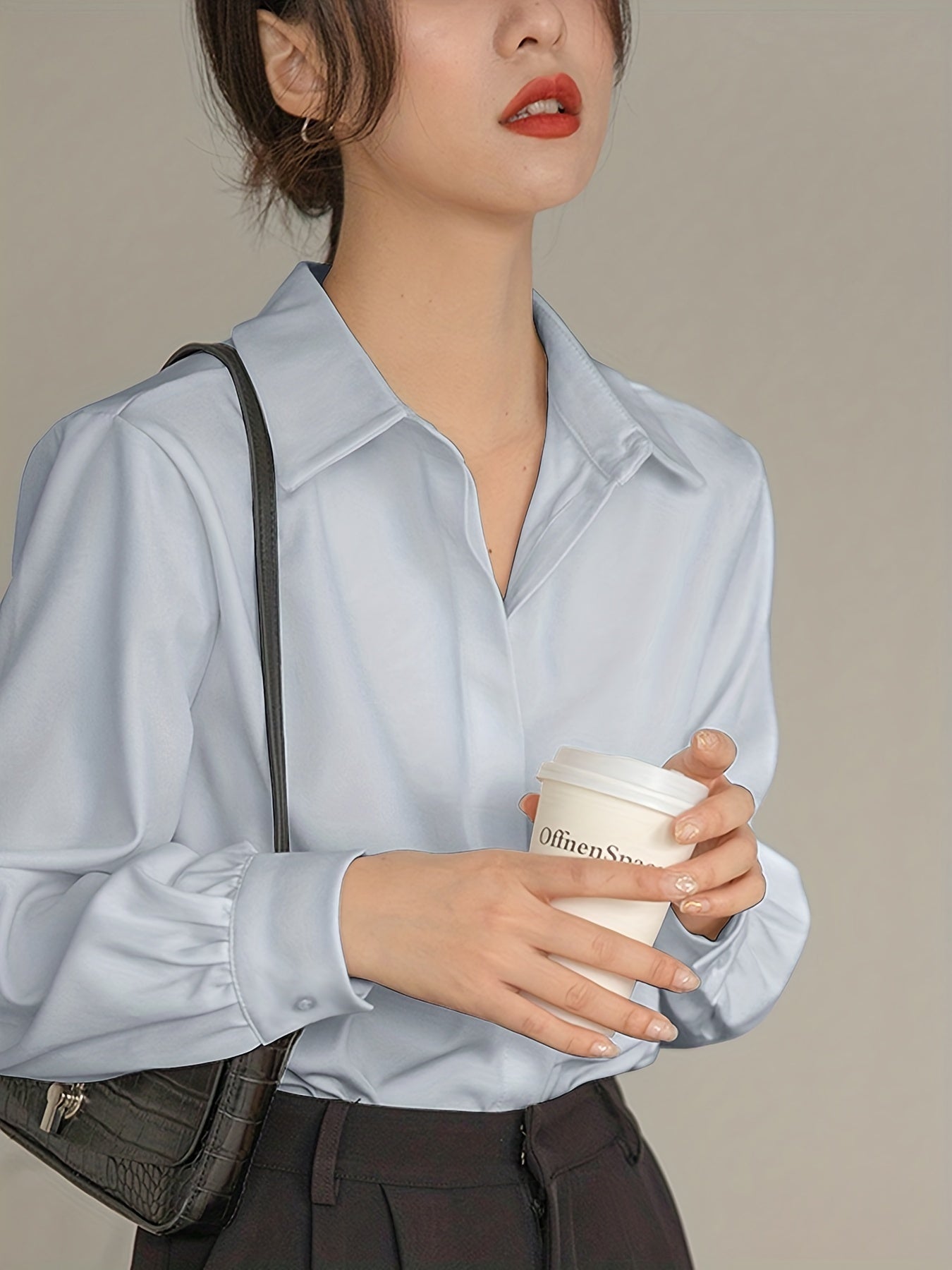 vlovelaw V-neck Loose Lapel Blouses, Casual Chiffon Long Sleeve Fashion Spring Fall Shirts Tops, Women's Clothing