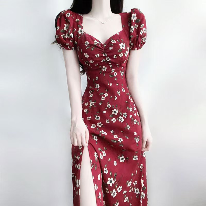 Floral Print Mermaid Hem Dress, Elegant Short Sleeve Dress For Spring & Summer, Women's Clothing