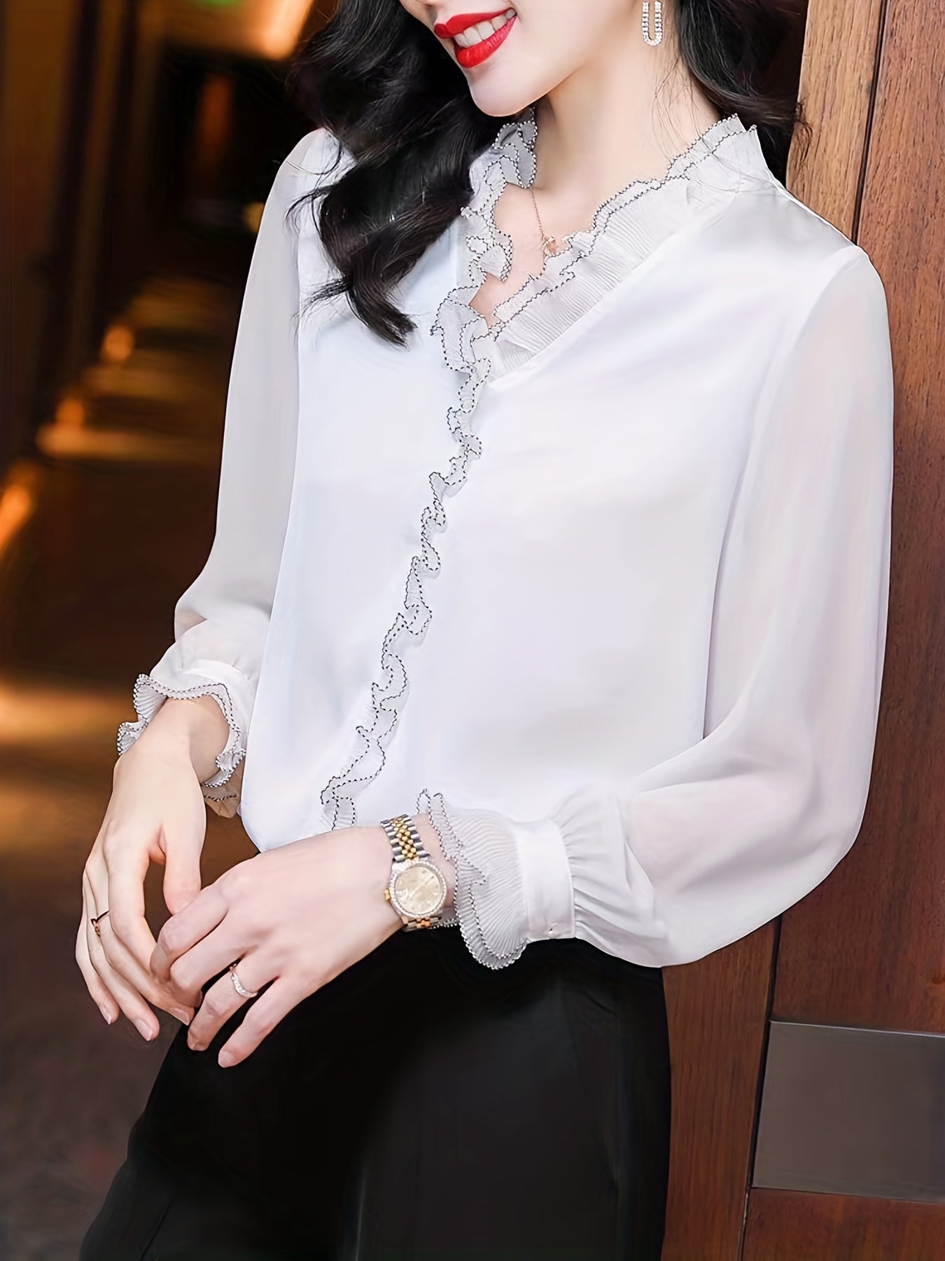 vlovelaw Long Sleeve Blouse, Elegant Casual Top, Women's Clothing