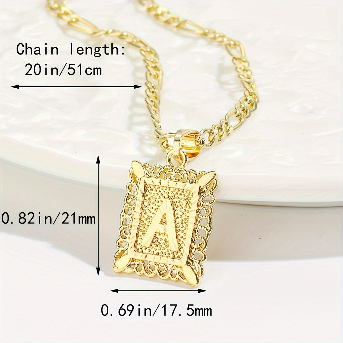 18K Gold Plated Square Monogram Pendant Necklace - Fashionable Personalized Alphabet Letter A-Z Figaro Chain Necklace for Men and Women - Copper Material, No Magnetic, No Mosaic, Plating-Free, Stylish Jewelry for Any Occasion