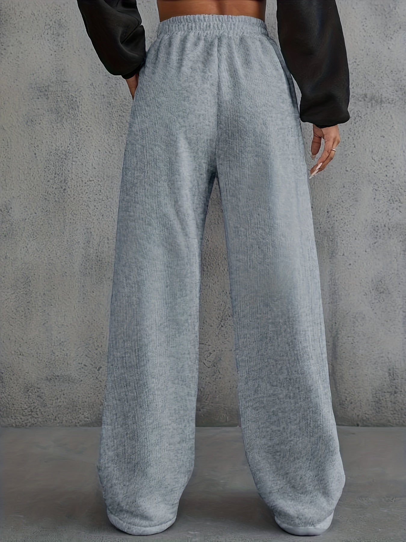 vlovelaw Elastic Waist Solid Pants, Casual Long Length Wide Leg Pants, Women's Clothing