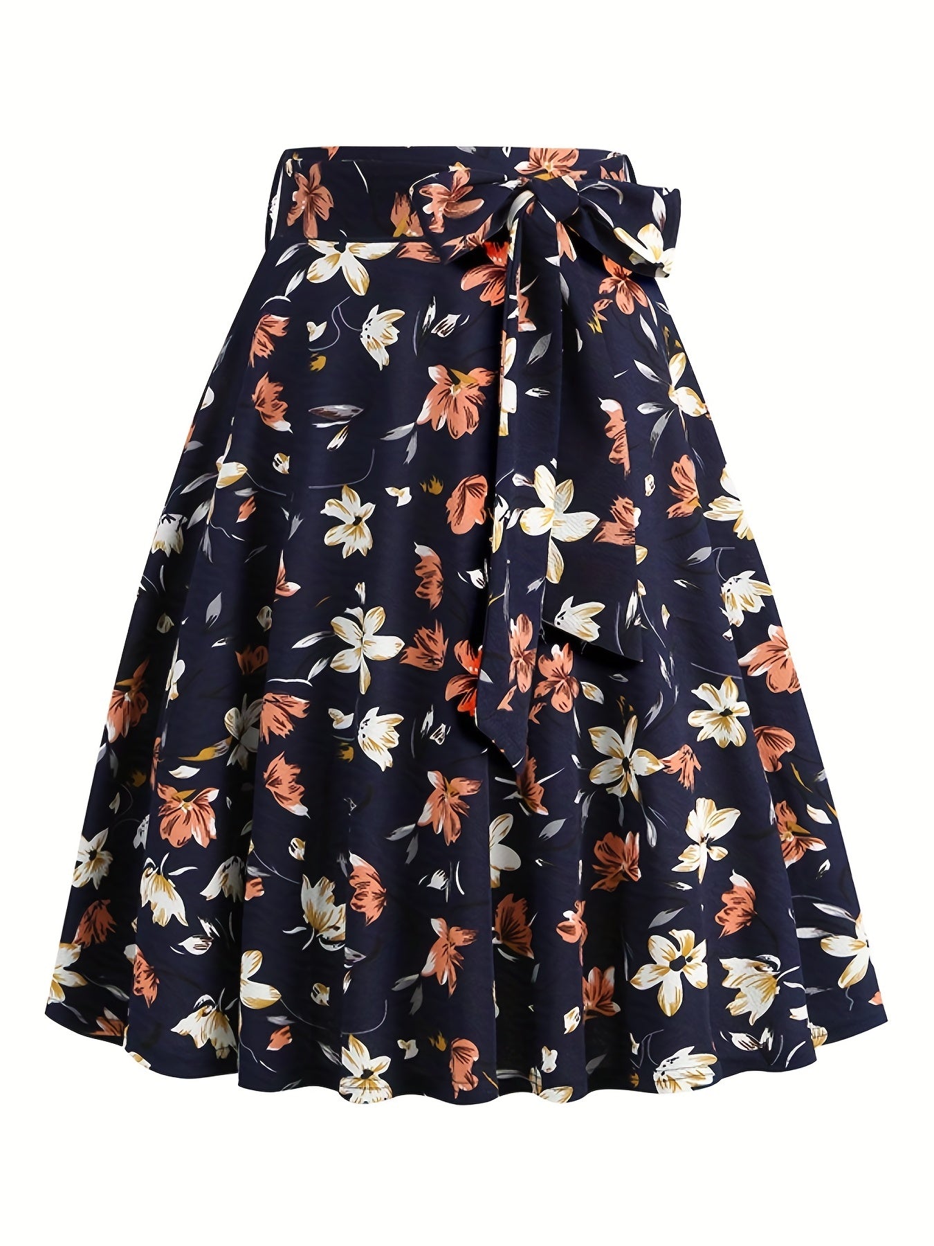 vlovelaw Polka Dot Print Pleated Skirts, Vintage Bow Flare Skirts For Spring & Summer, Women's Clothing