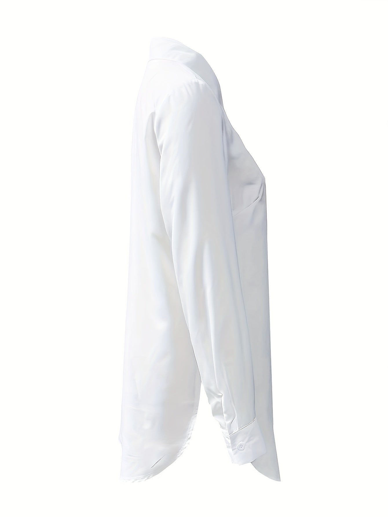 Split Button Front Shirt, Casual Long Sleeve Curved Hem Shirt, Women's Clothing