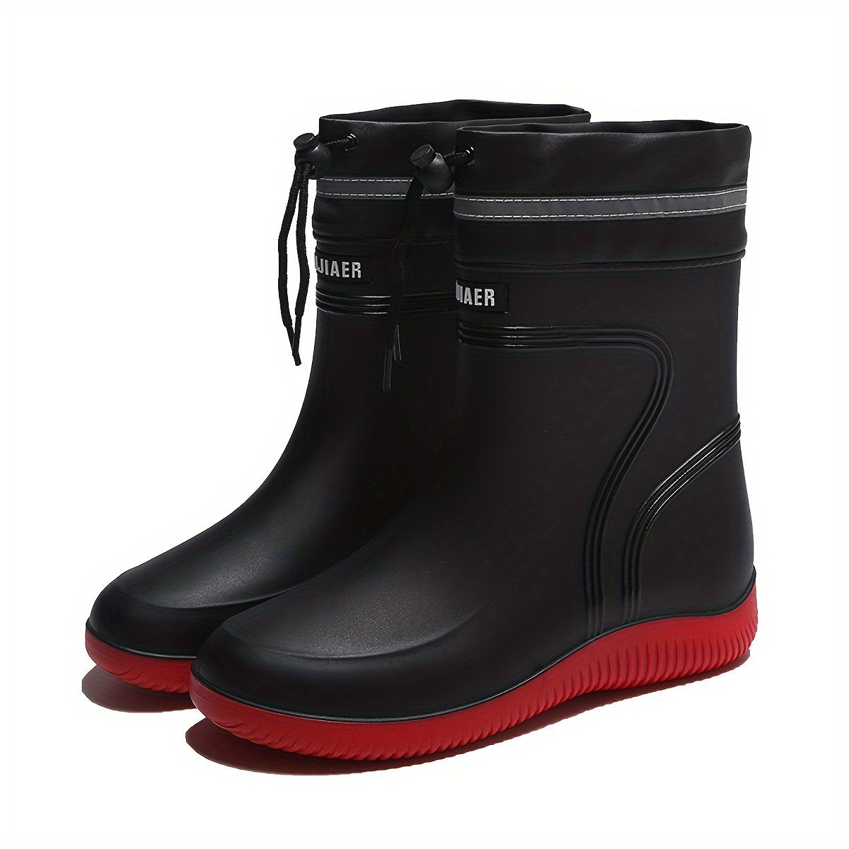 Men's Solid Color Slip On Waterproof Rain Boots, Comfy Non Slip Durable Casual Platform Water Shoes For Men's Rainy Day Outdoor