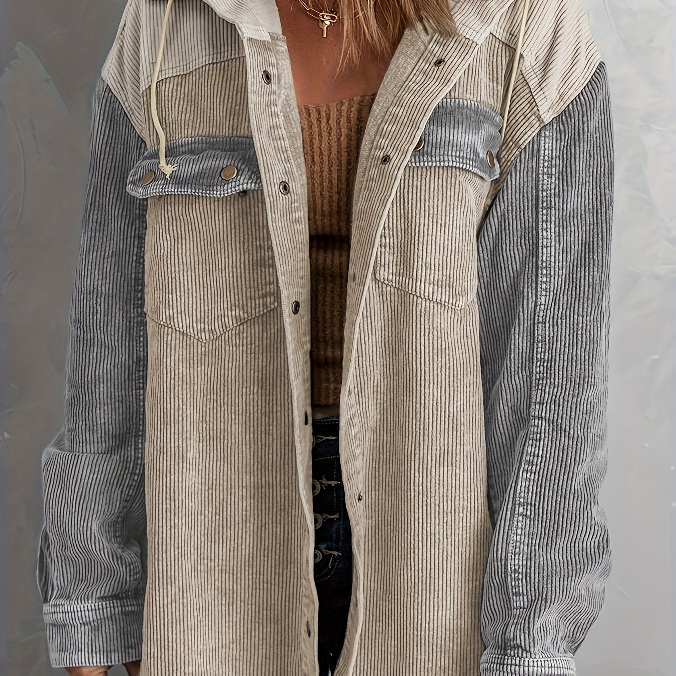 Color Block Long Sleeve Hooded Jacket, Casual Every Day Outerwear For Fall & Winter, Women's Clothing