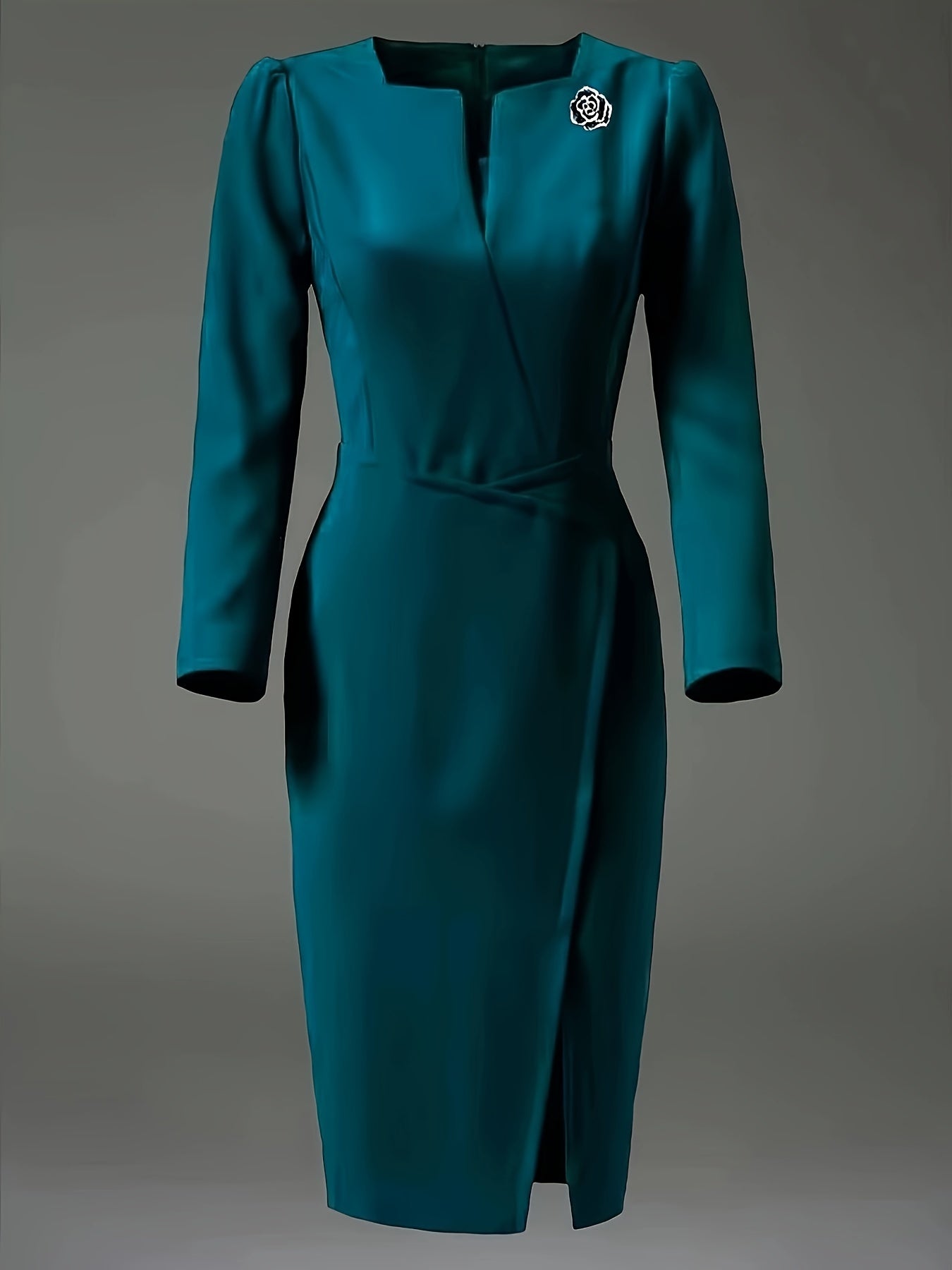 vlovelaw Split Hem Bodycon Dress, Elegant 3/4 Sleeve Dress For Office & Work, Women's Clothing