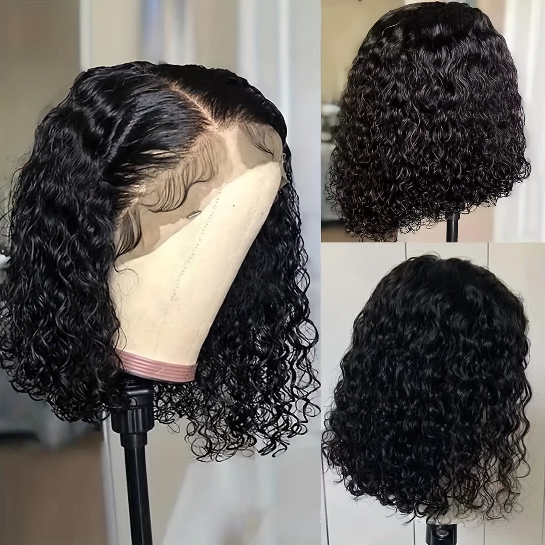 Curly Short Bob Lace Front Human Hair Wigs For Women Depp Wave 13x4 HD Transparent Lace Frontal Wig Closure Swiss Lace Wig Water Wave Glueless Pre Plucked 10 12 14 16 Inches Blunt Cut Bob 180%