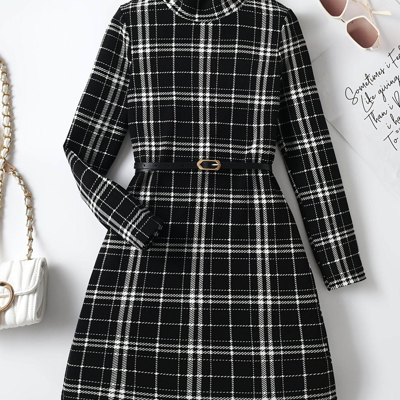 Vintage Girls' Plaid Turtleneck Long Sleeve Dress Kids Clothes For Fall Party
