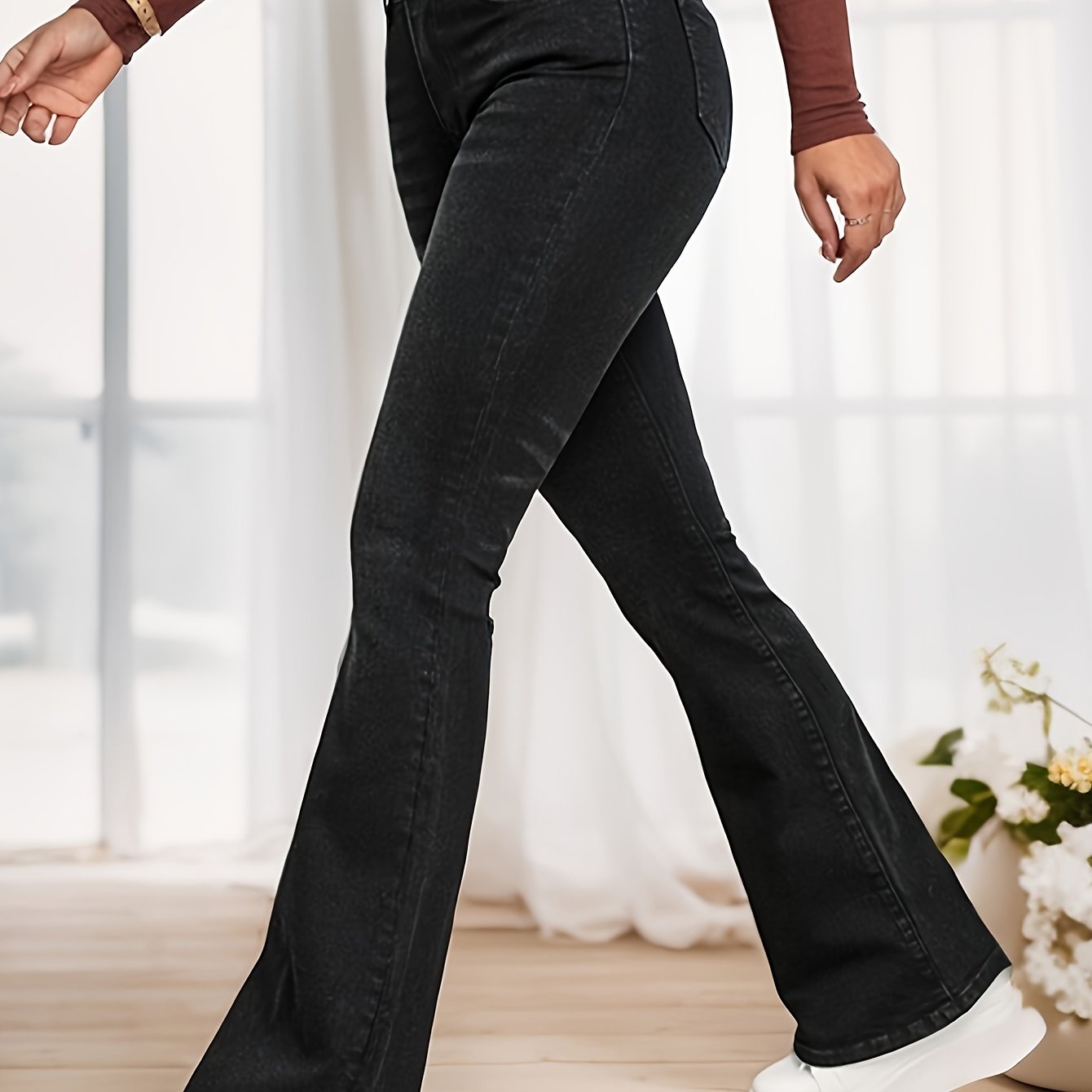 vlovelaw High Waist Casual Flare Jeans, High Stretch Slim Fit Bell Bottom Jeans, Women's Denim Jeans & Clothing
