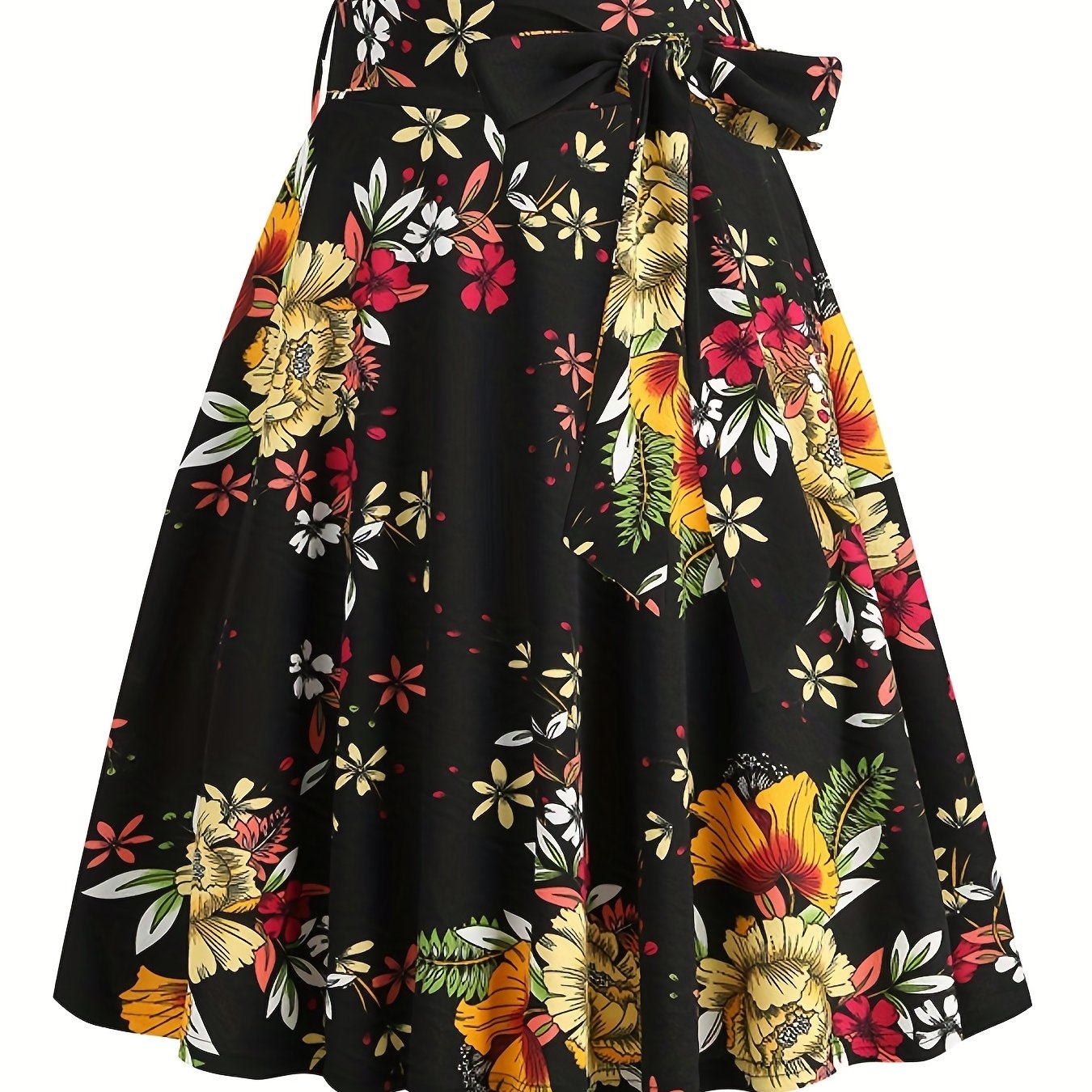 vlovelaw Polka Dot Print Pleated Skirts, Vintage Bow Flare Skirts For Spring & Summer, Women's Clothing