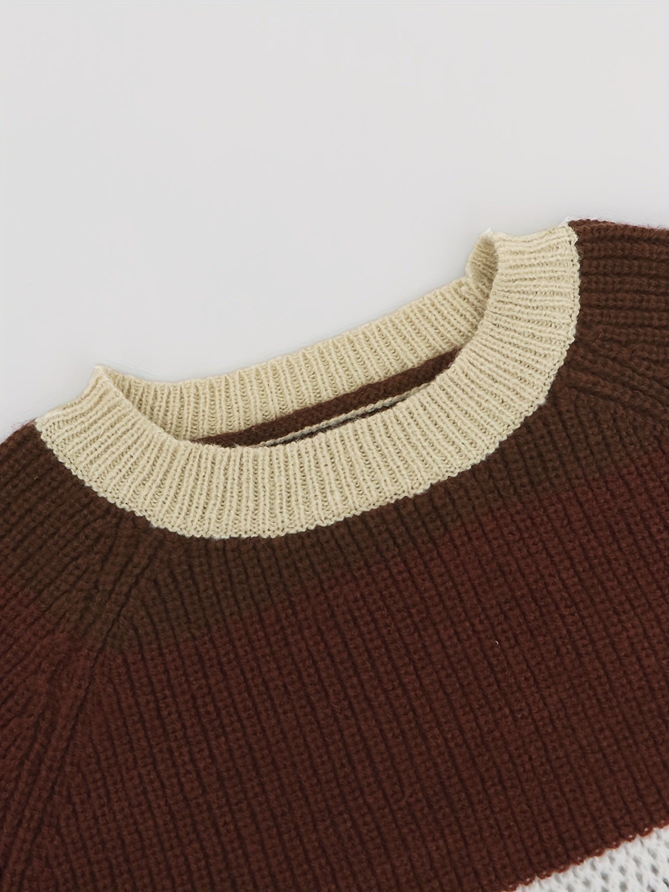 vlovelaw Striped Crew Neck Eyelet Crop Sweater, Casual Long Sleeve Raglan Shoulder Sweater, Women's Clothing