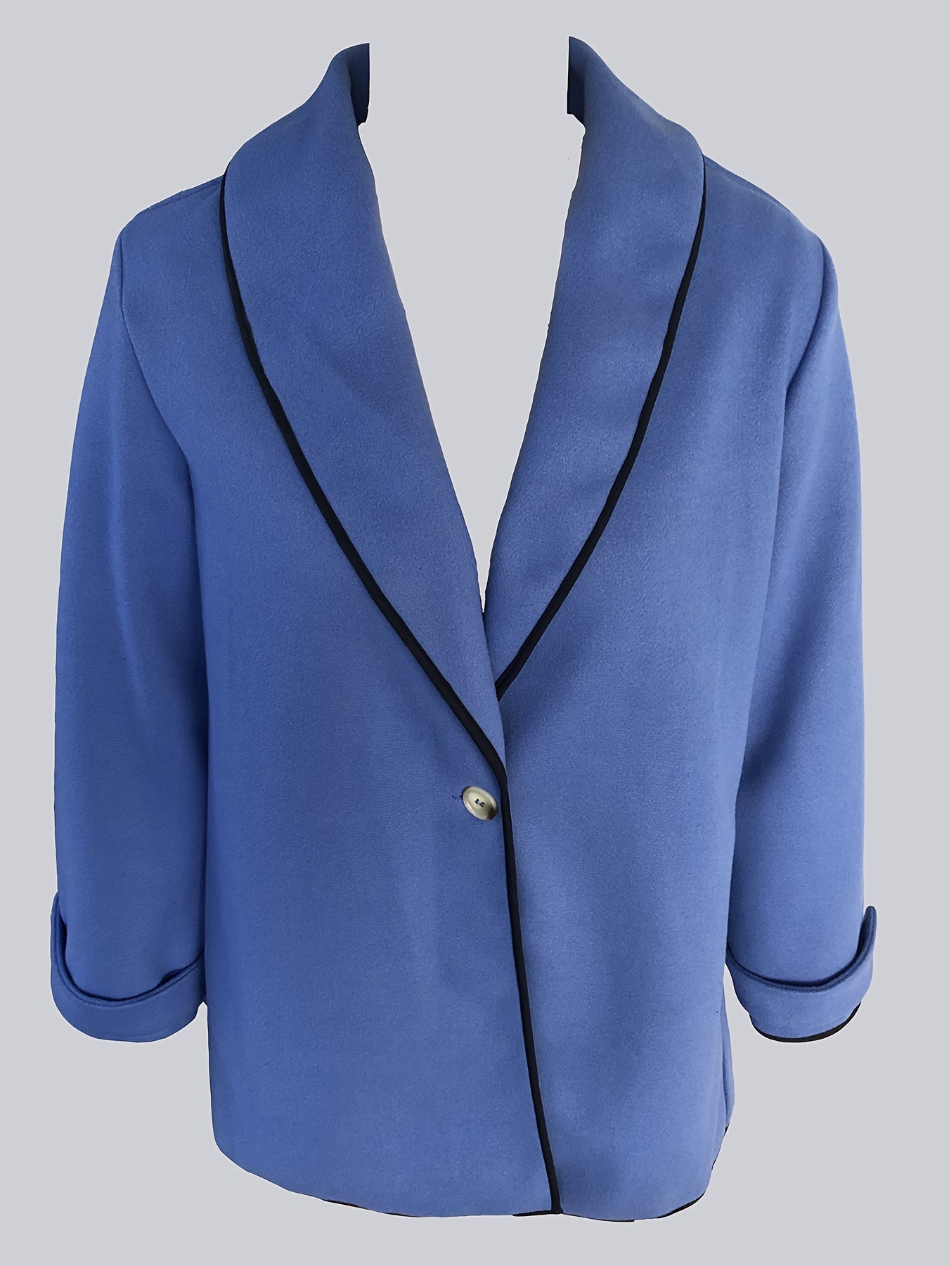 Plus Size Casual Coat, Women's Plus Solid Binding Single Breast Button Long Sleeve Lapel Collar Woolen Coat