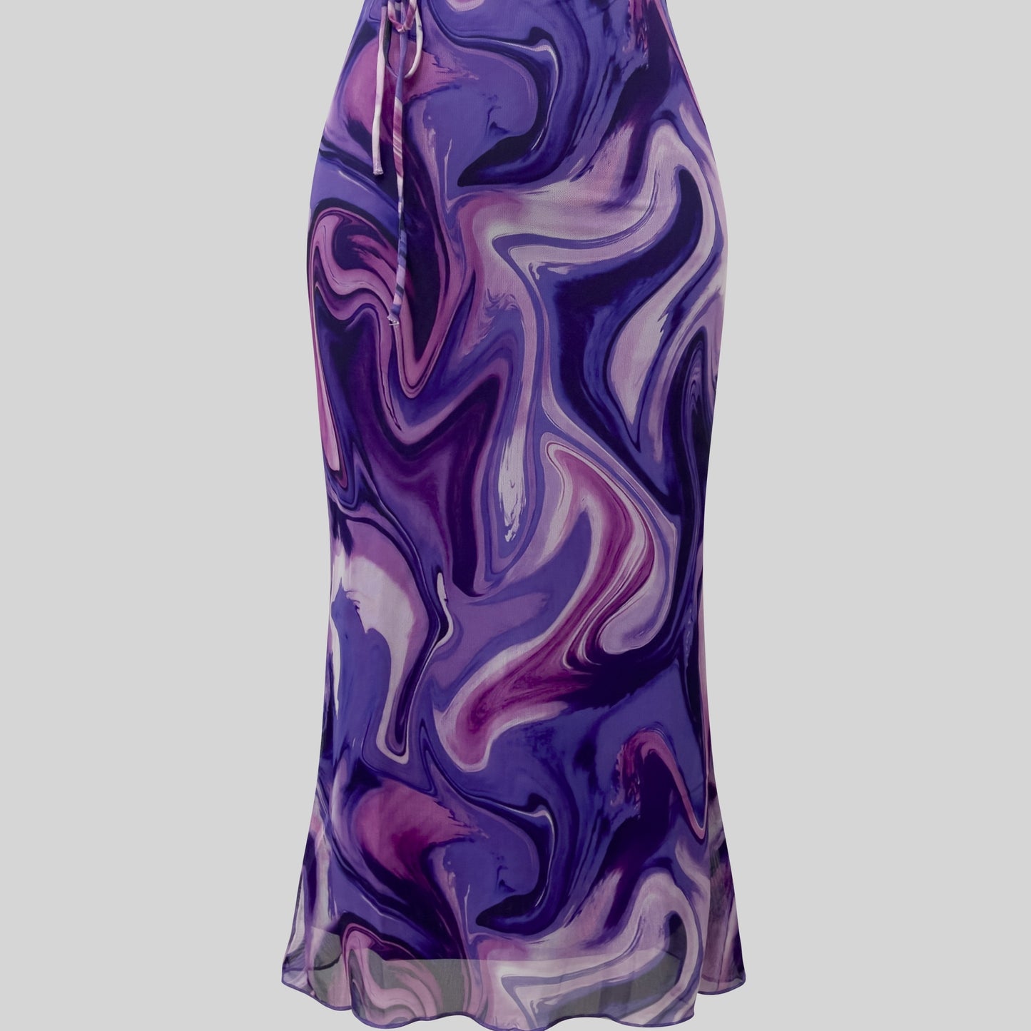 All Over Print Tie Waist Mesh Skirt, Casual Skirt For Spring & Summer, Women's Clothing